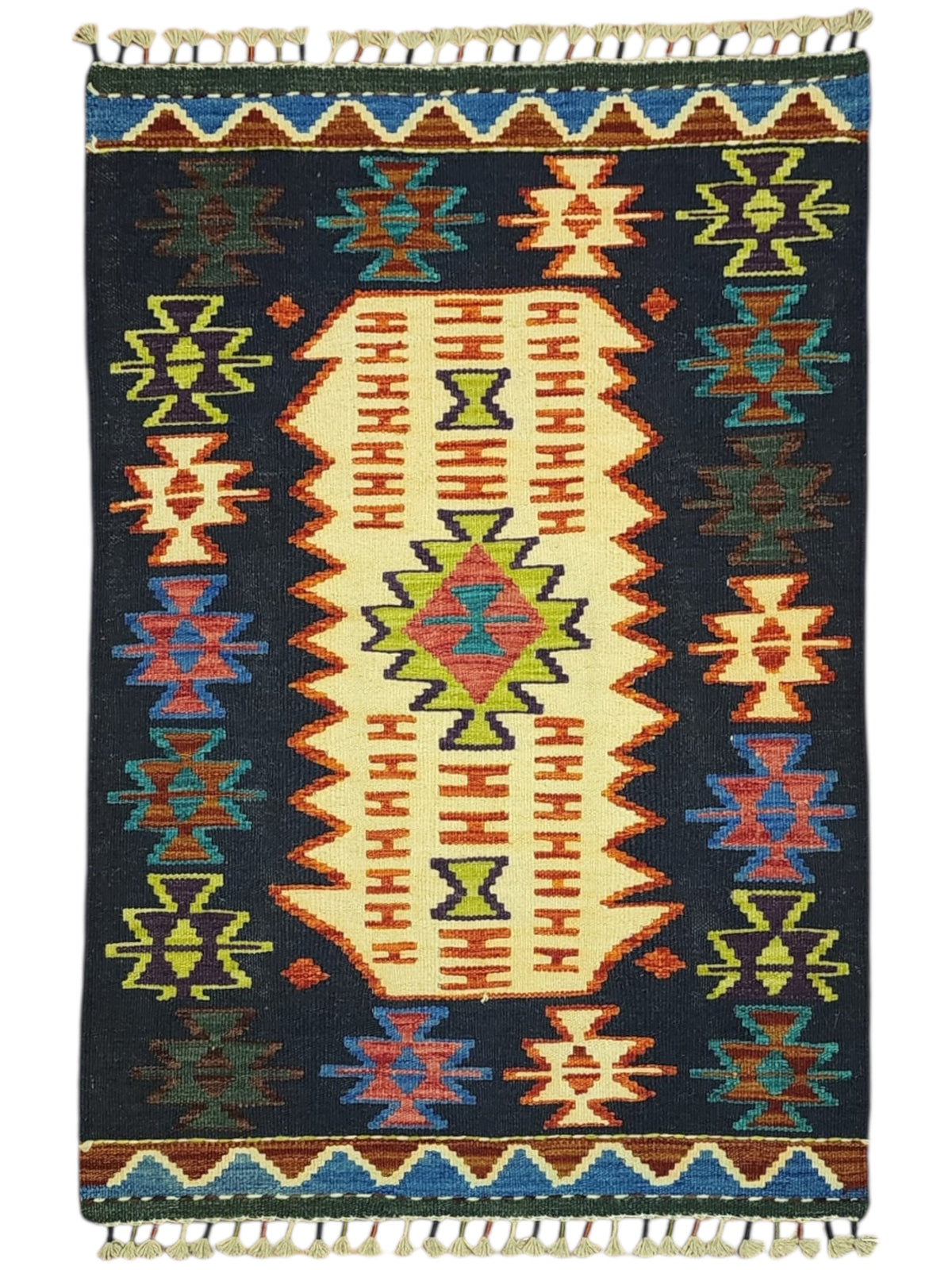 Afghan Kilim Rug 2'9" x 3'11", Hand-Woven Wool, No. 293