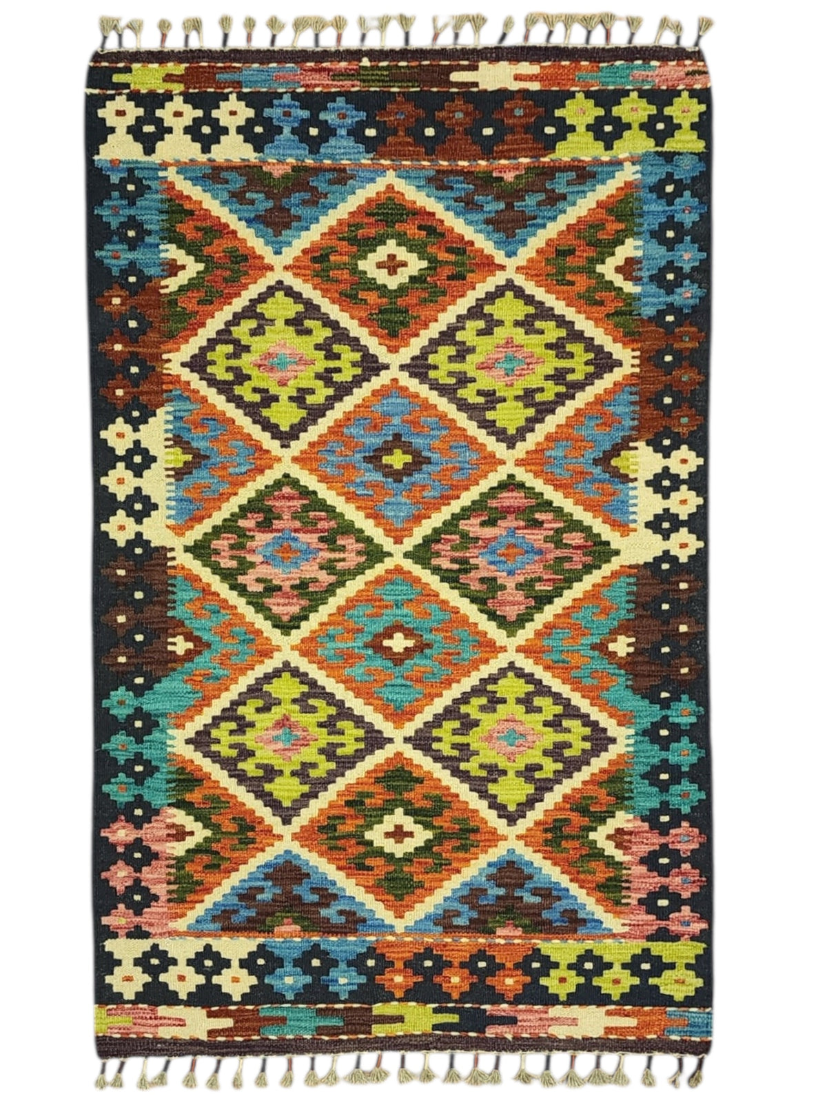 Afghan Kilim Rug 2'9" x 4', Hand-Woven Wool, No. 295