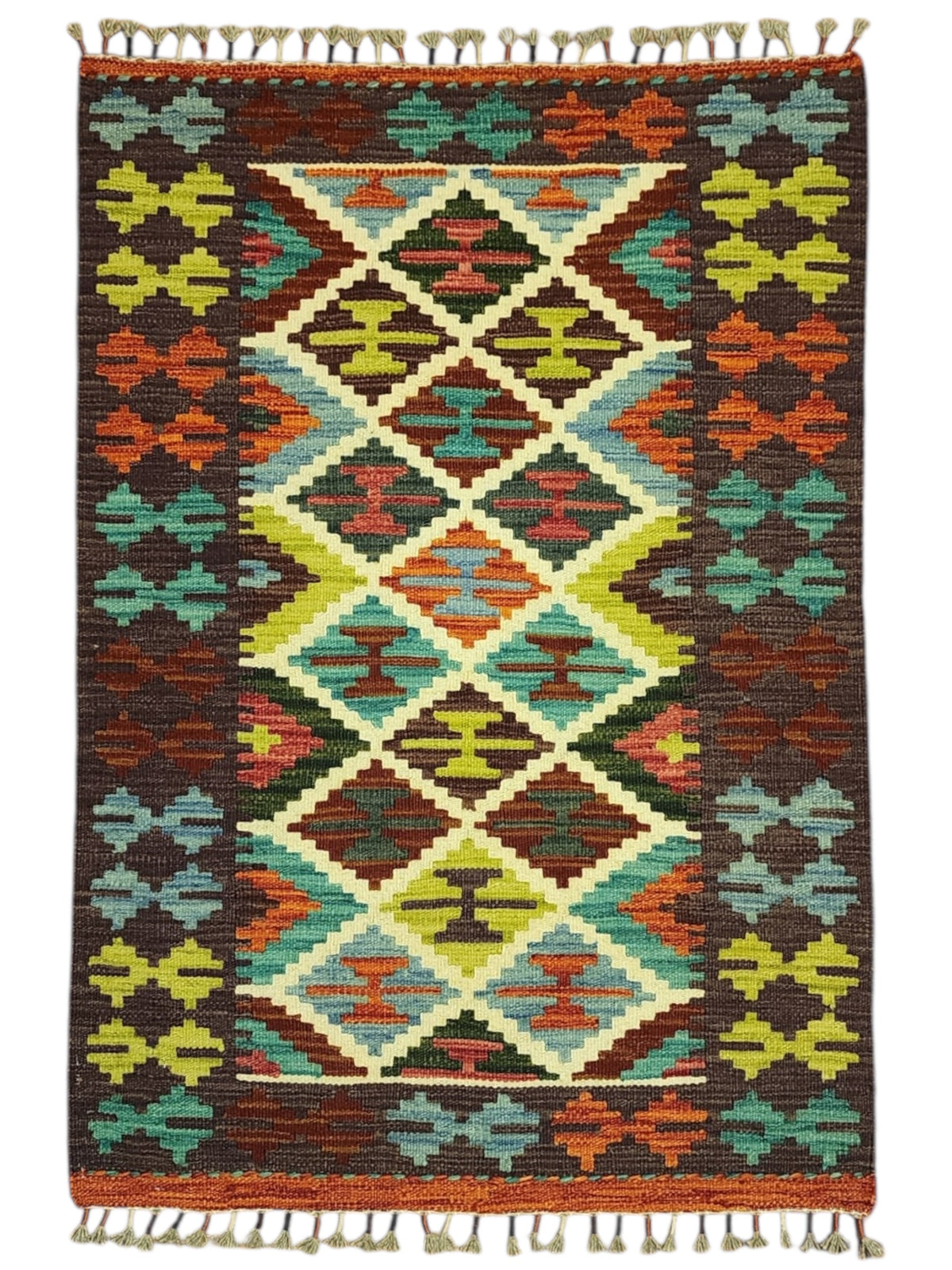 Afghan Kilim Rug 2'8" x 3'11", Hand-Woven Wool, No. 296