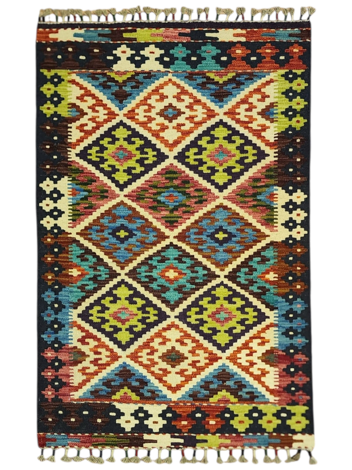 Afghan Kilim Rug 2'8" x 4'2", Hand-Woven Wool, No. 298