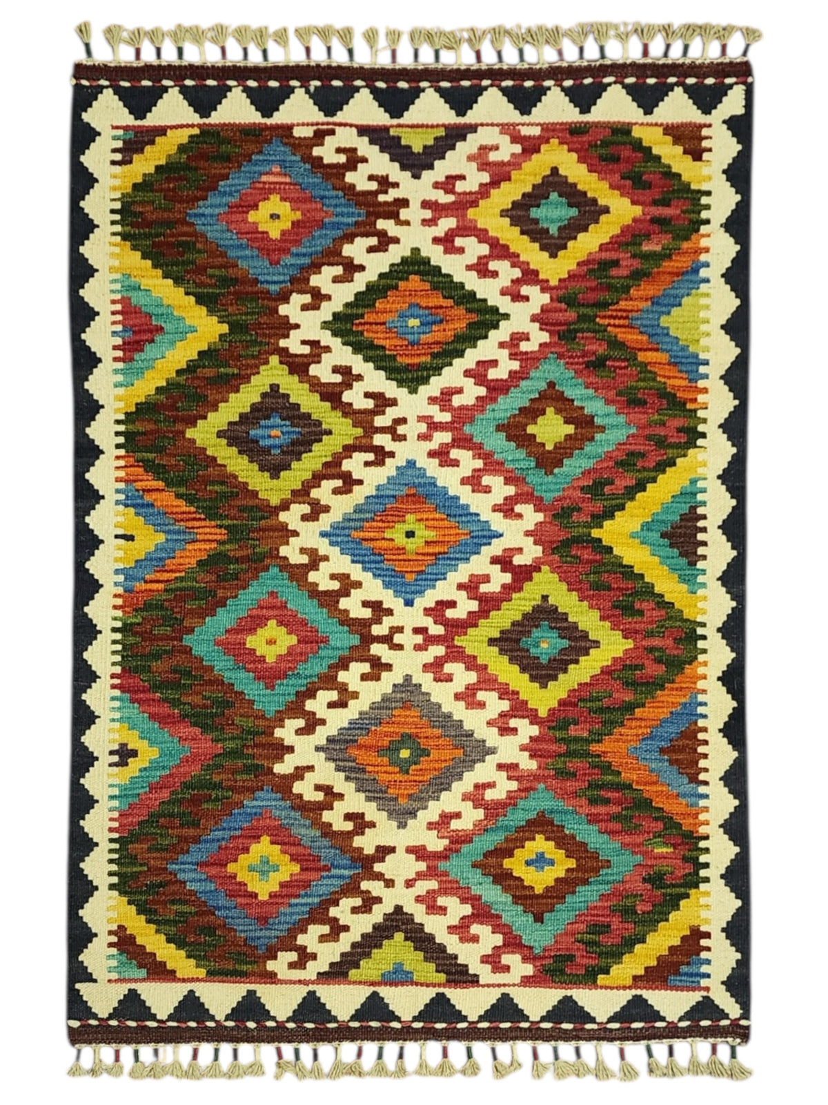 Afghan Kilim Rug 2'9" x 3'11", Hand-Woven Wool, No. 300