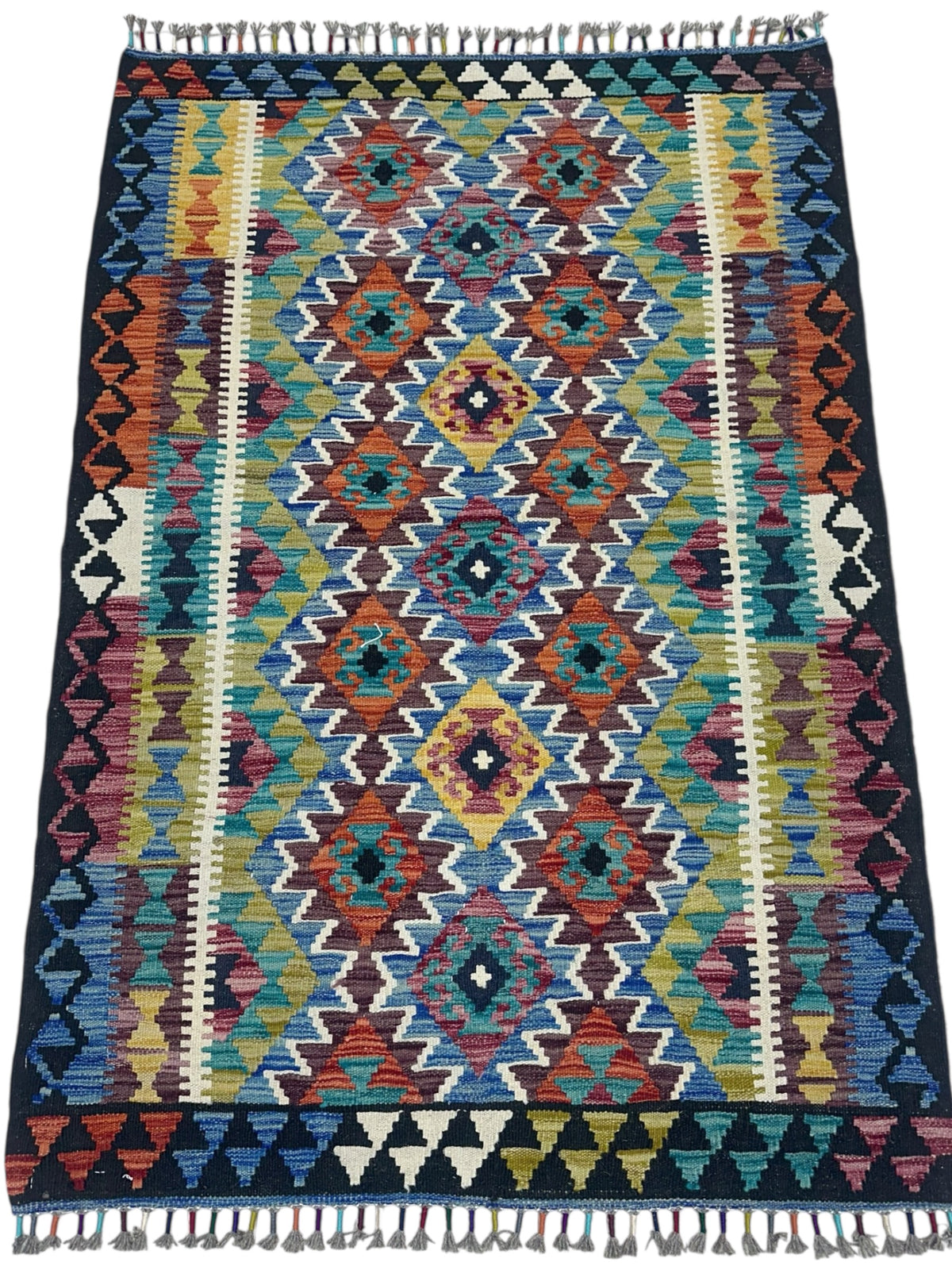 Afghan Kilim Rug 3x5, Navy, Rust & Blue, Hand-Woven Wool Flatweave, view 2