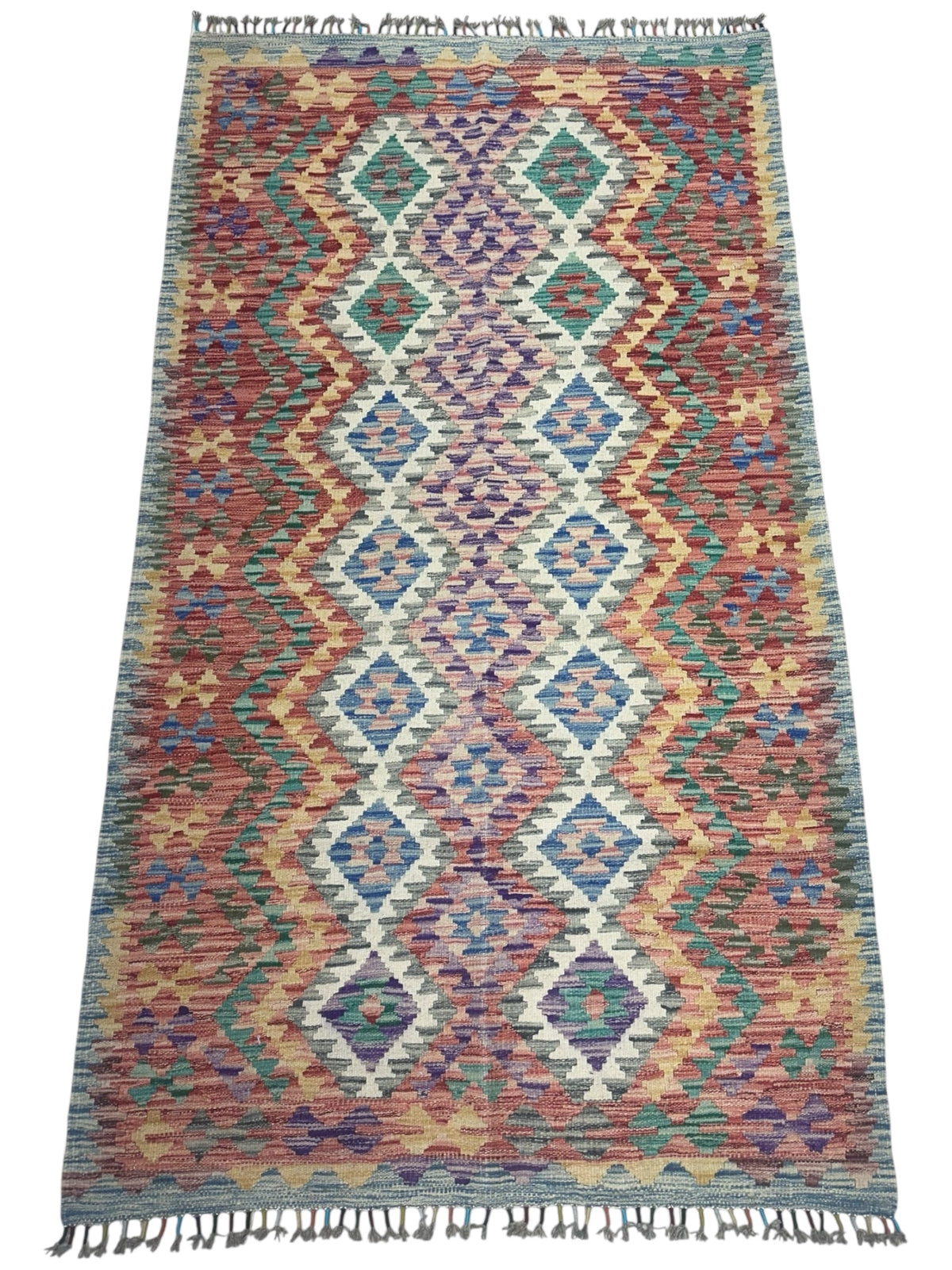 Afghan Kilim Rug 4x7, Rust, Pink & Purple, Hand-Woven Wool Flatweave, view 2