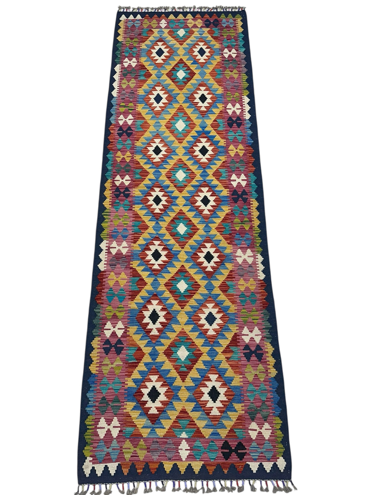 Afghan Kilim Rug 5x7, Blue, Gold & Pink, Hand-Woven Wool Flatweave, view 2