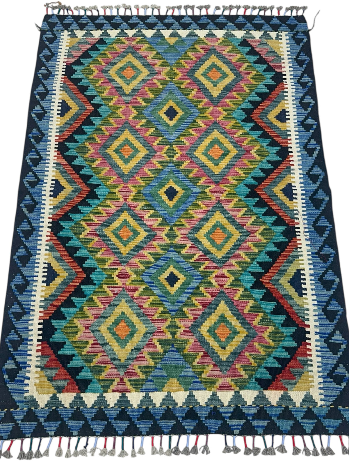 Afghan Kilim Rug 4x5, Navy, Blue & Teal, Hand-Woven Wool Flatweave, view 2