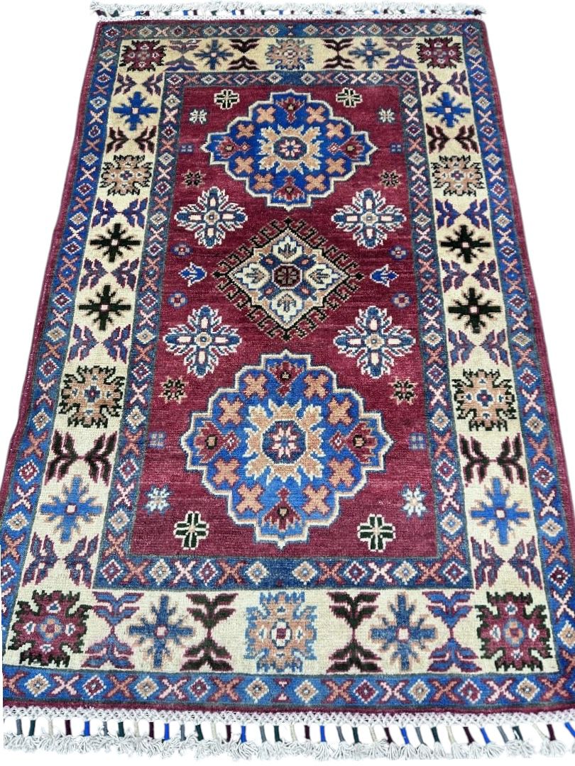 Hand-Knotted Afghani Kazak Wool Rug – 2’8″ x 4’2”, view 2