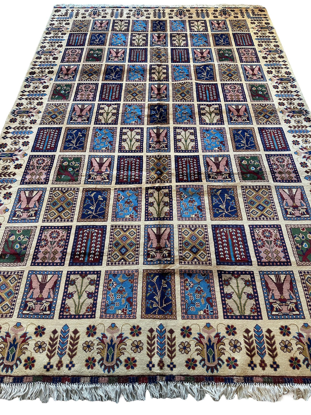 Afghan Bakhtiari Rug 7x10, Ivory, Navy & Light Blue, Hand-Knotted Wool, view 2