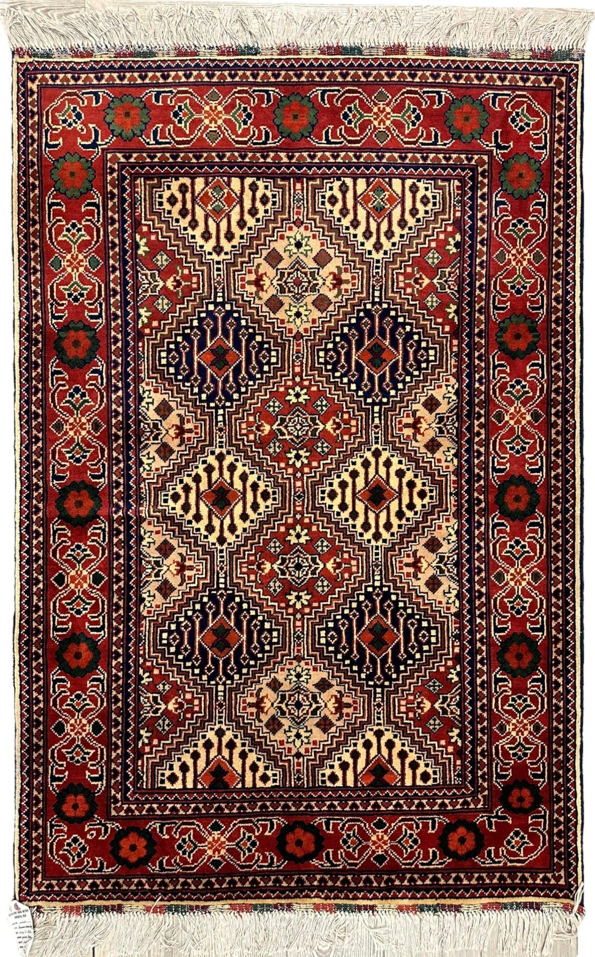 Afghan Yusuf Bayi Rug 3'4" x 5', Ghazni Wool, Blue, Cream & Orange