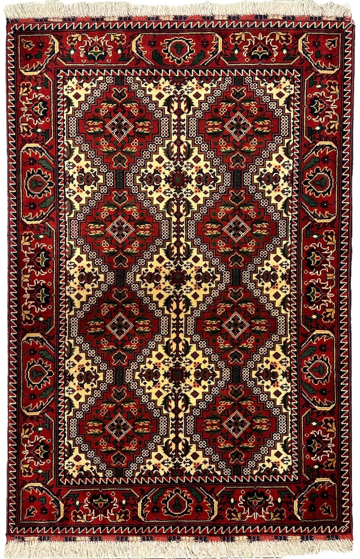 Afghan Yusuf Bayi Rug 3'5" x 5', Ghazni Wool, Cream & Red