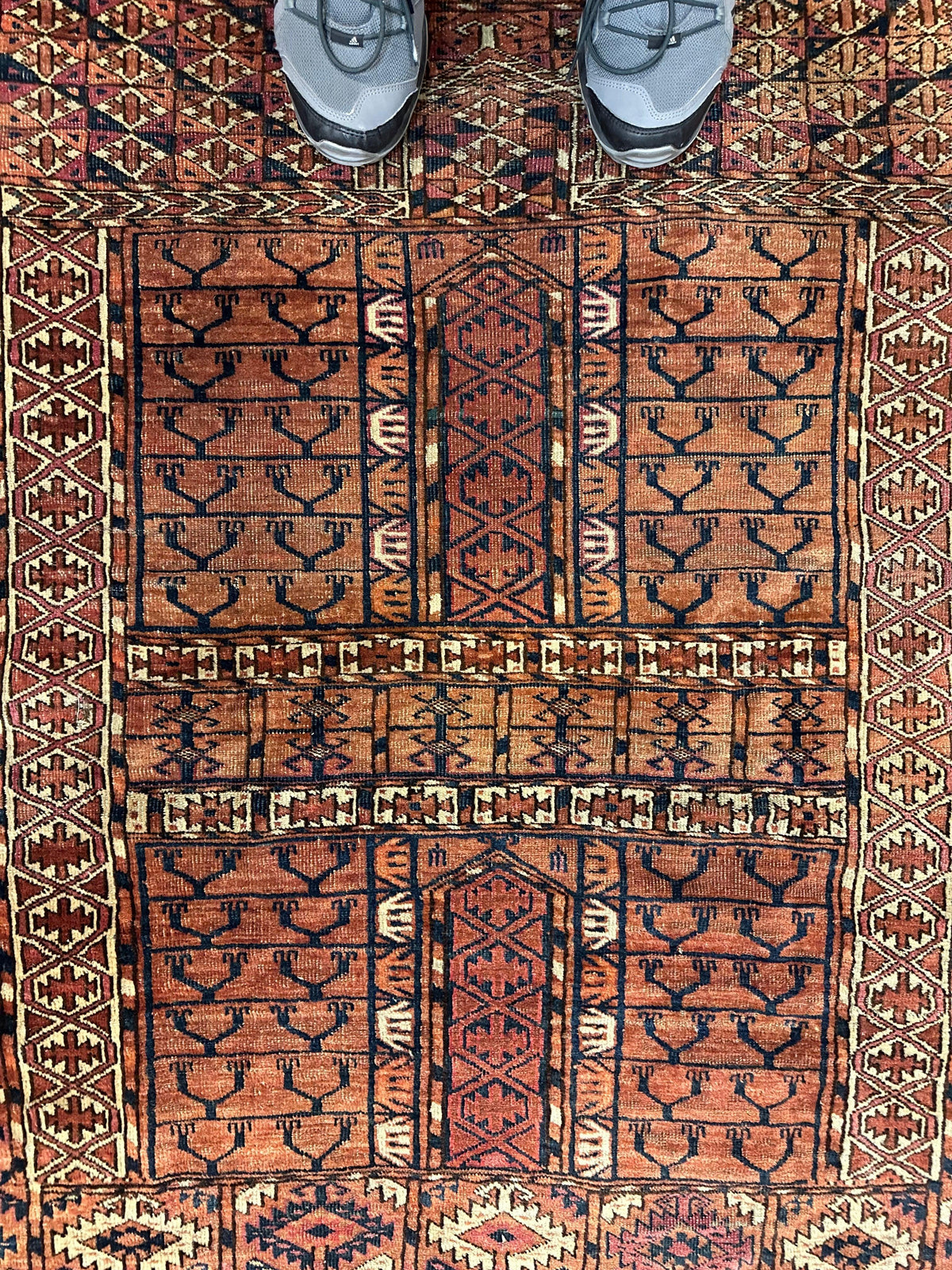 Antique Tekke Rug 4' x 4'8", Hand-Knotted Wool, 1880s, view 2