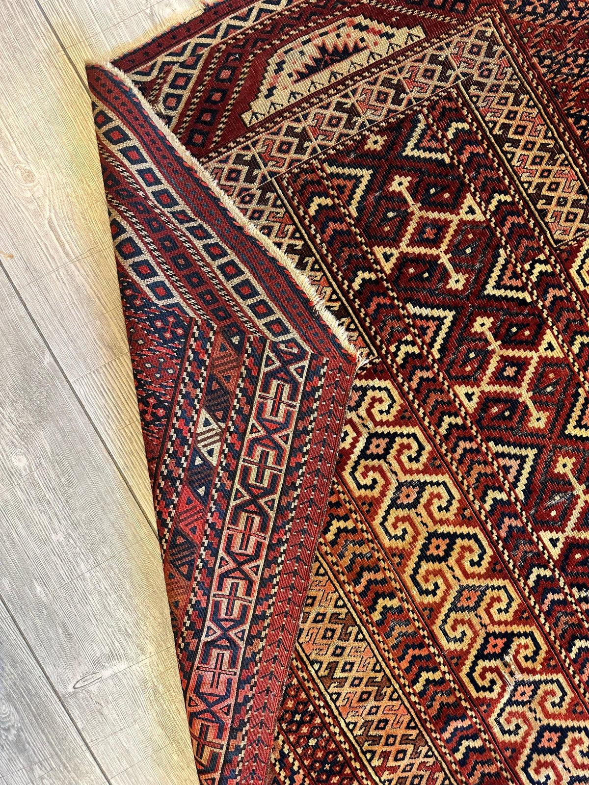 Antique Turkmen Prayer Rug 4' x 5'2", 1890s, view 2