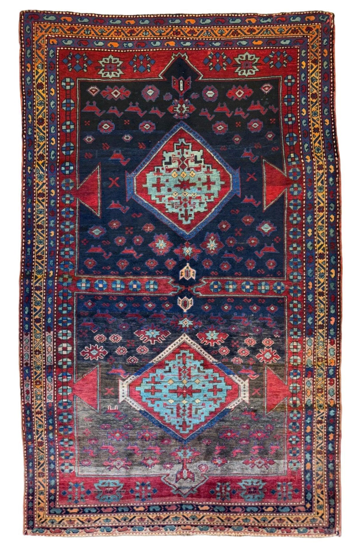 Antique Caucasian Kazak Rug 5'3" x 8'3", Hand-Knotted Wool, c. 1900
