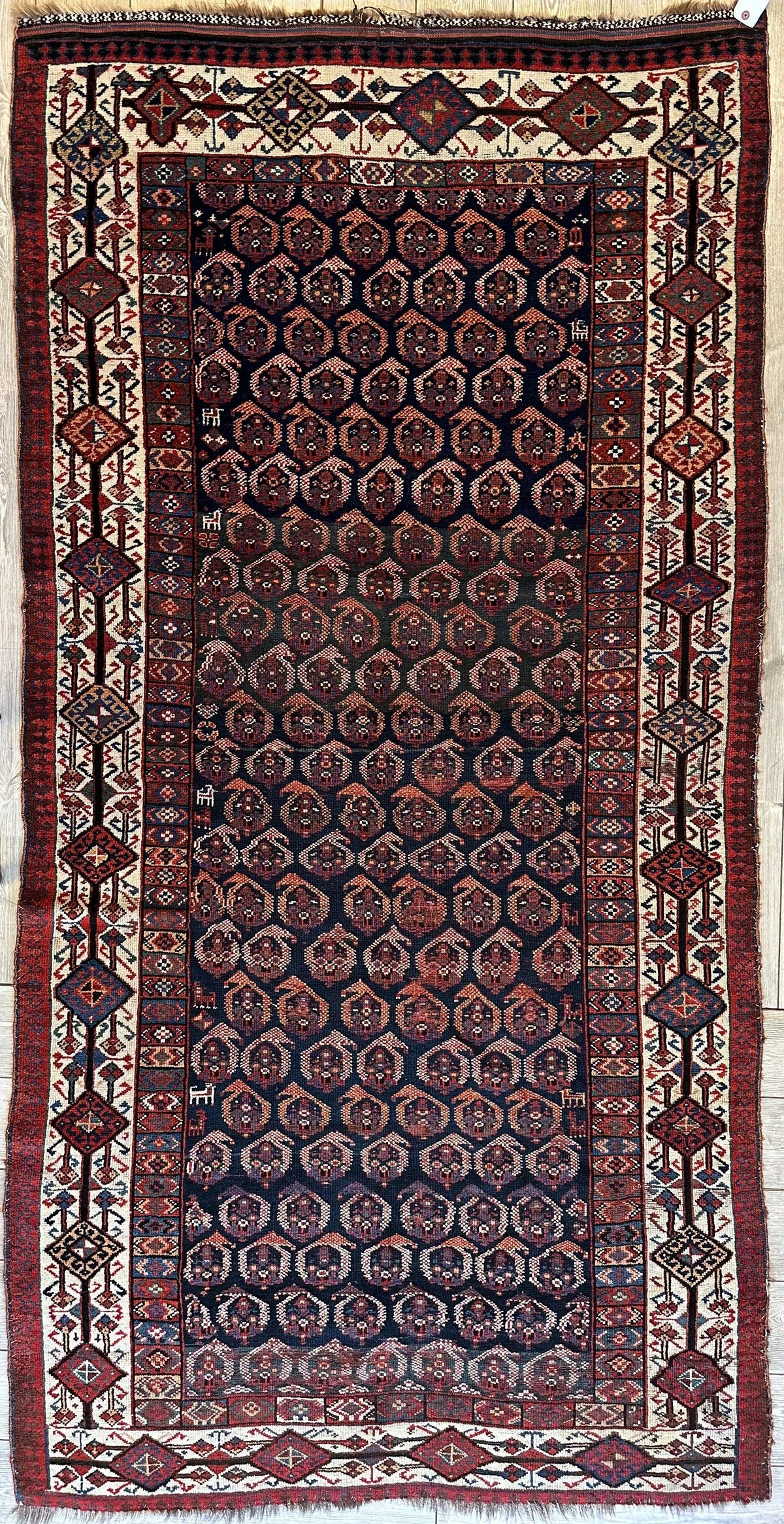 Antique Persian Afshar Rug 4'5" x 8'11", Hand-Knotted Wool, 1880s
