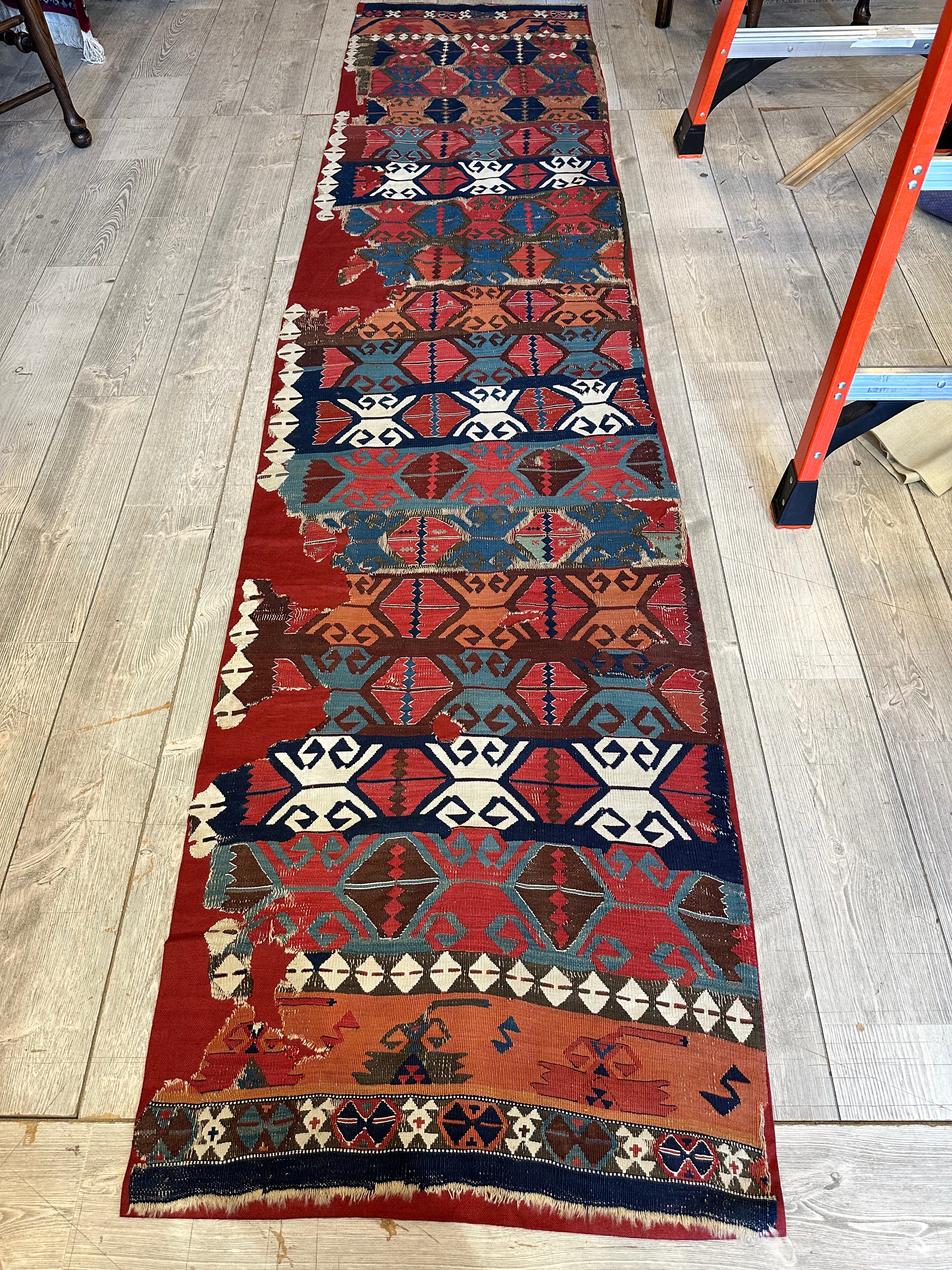 Antique Anatolian Kilim Fragment 2'4" x 10'8", 19th-Century Wool, view 2
