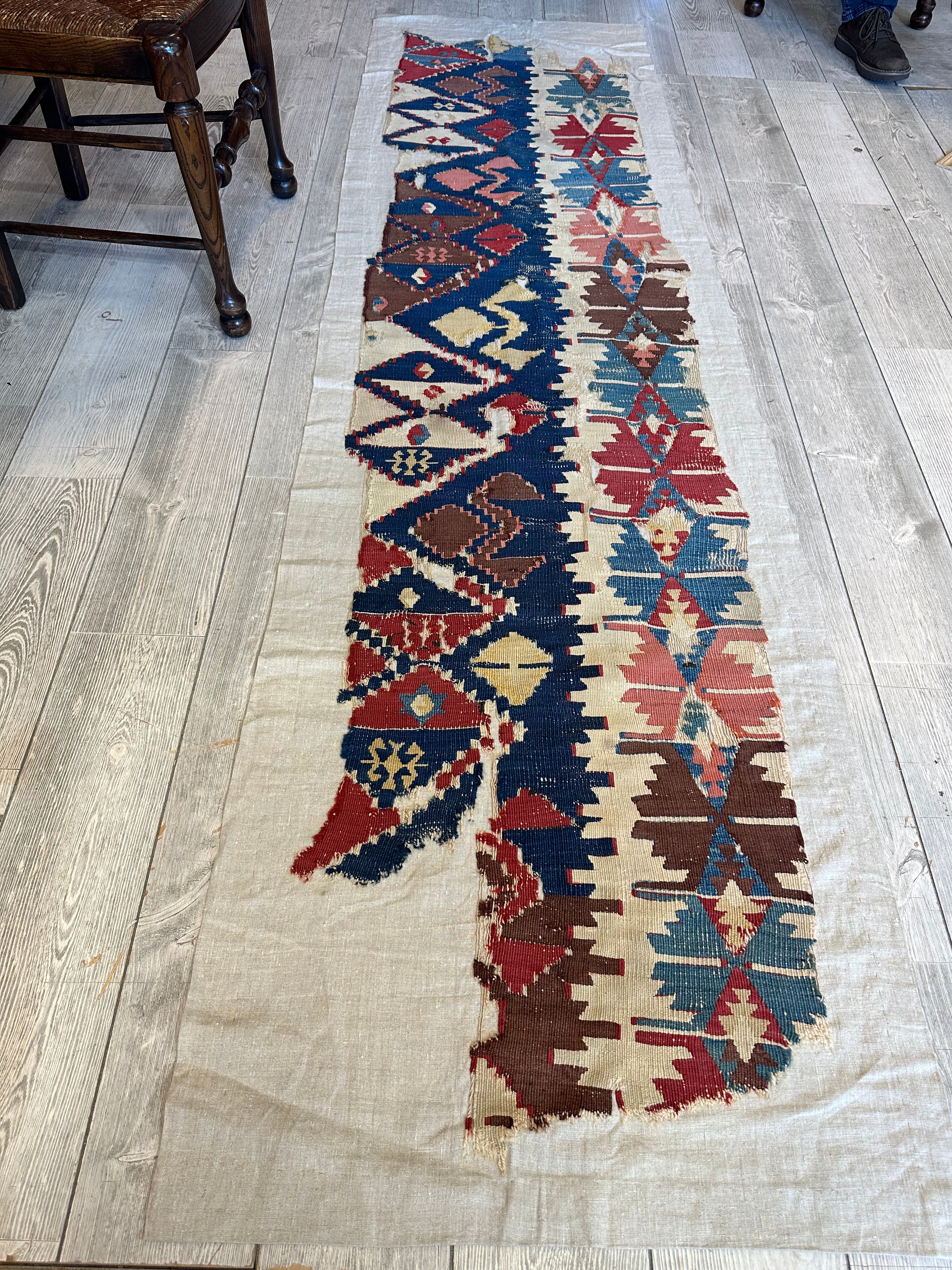 Antique Anatolian Kilim Fragment 2'5" x 8'9", Hand-Woven Wool, Red, view 2