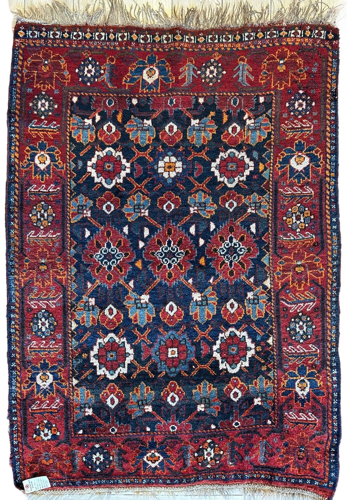 Antique Persian Khamseh Rug 3'10" x 5'5", Hand-Knotted Wool, 1920s