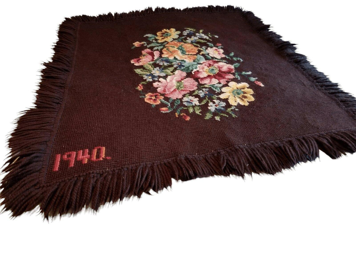 Vintage Needlepoint Tapestry 3'3" x 3'7", Wool, c. 1940