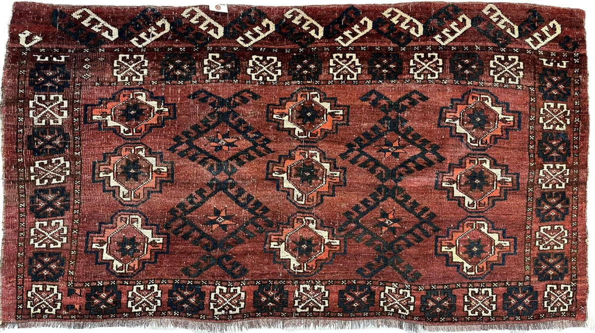 Antique Kizil Ayak Chuval 2'10" x 5', Hand-Knotted Wool, Cream & Red
