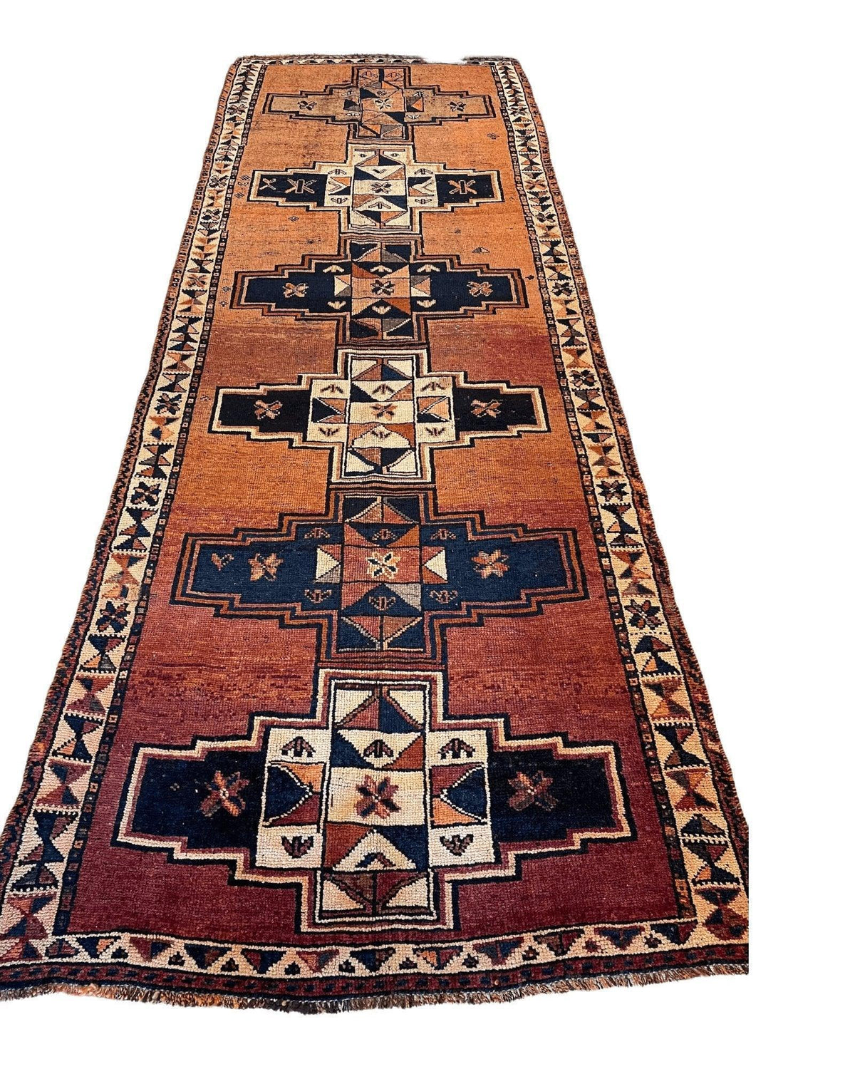 Antique Persian Luri Runner 4'4" x 12'9", Hand-Knotted Wool, Blue