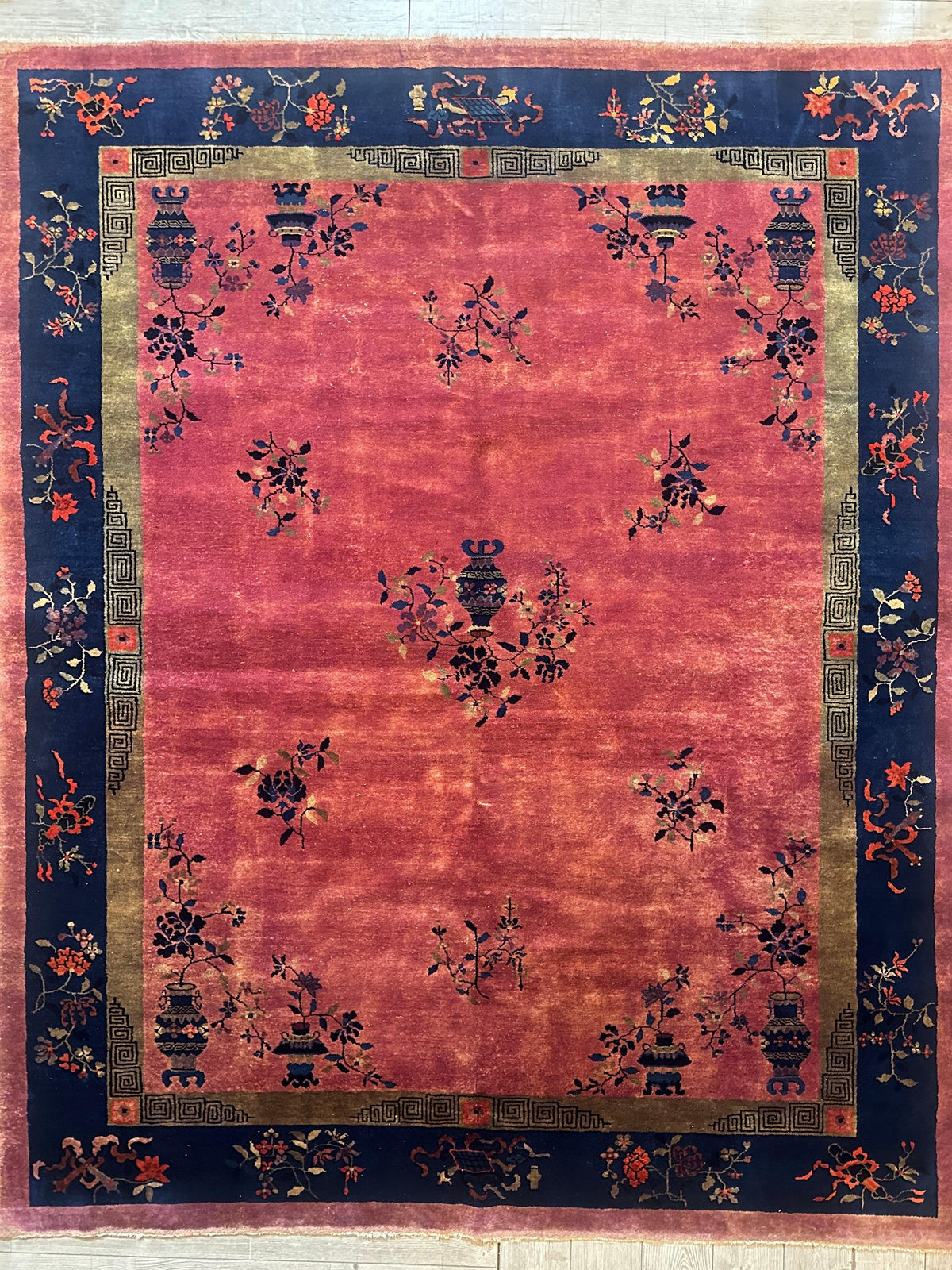 Antique Chinese Rug 8'2" x 9'9", Hand-Knotted Wool, Art Deco, view 2