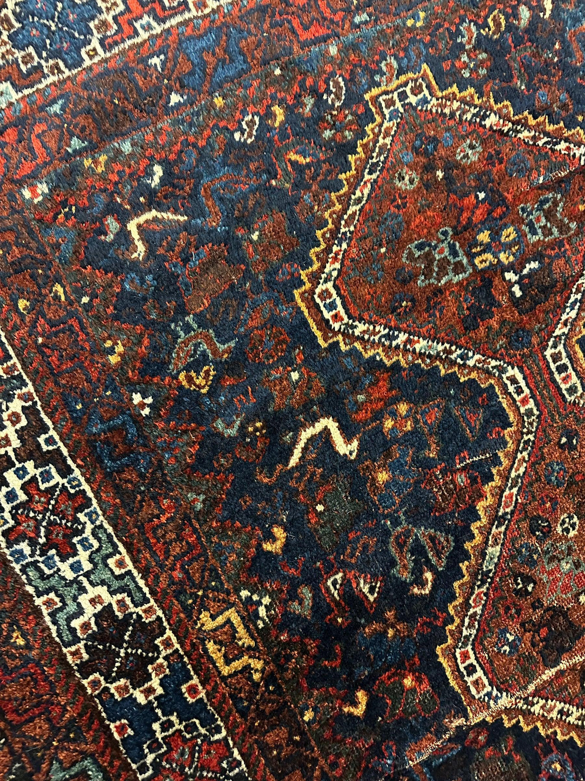 Antique Persian Khamseh Rug 4' x 5'10", Hand-Knotted Wool, 1920s, view 2