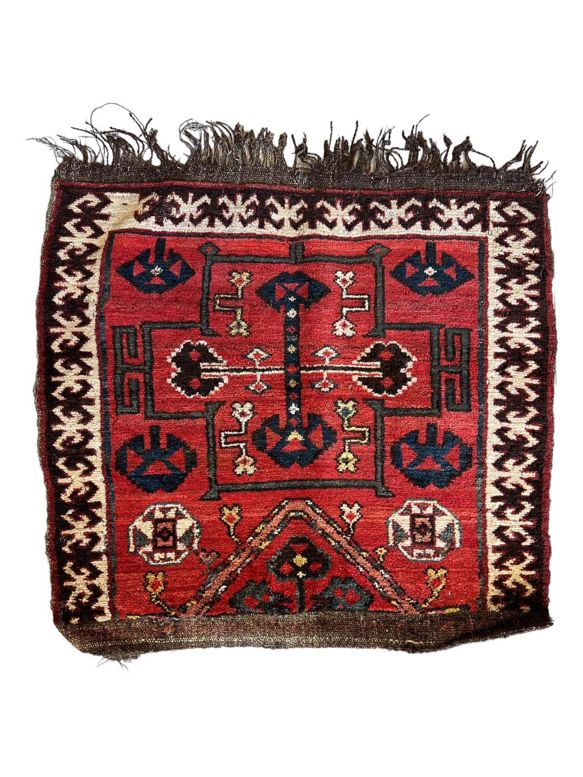 Vintage Persian Bagface 18" x 18", Hand-Knotted Wool, 1950s