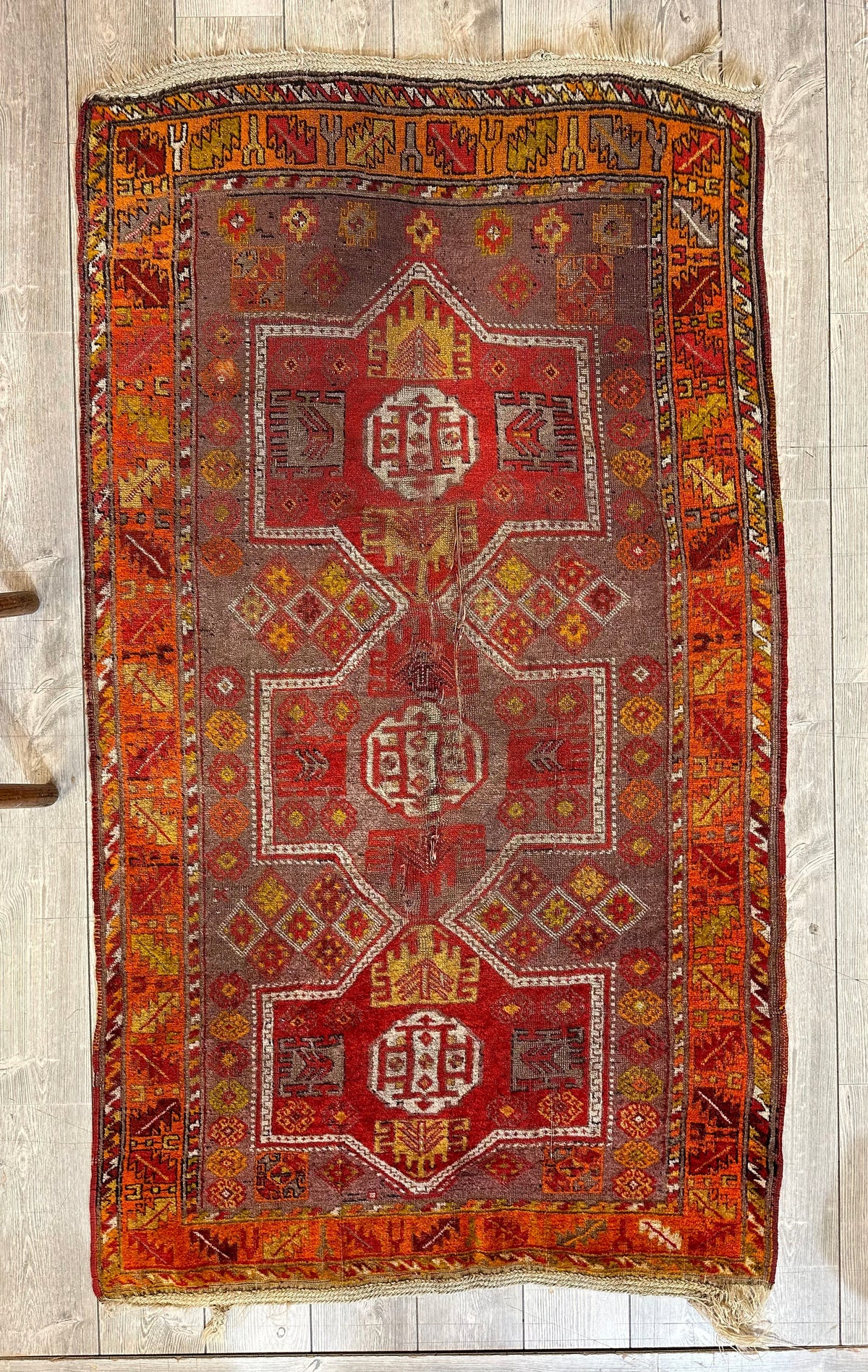 Antique Anatolian Rug 3'9" x 6'7", Hand-Knotted Wool, 19th-Century, view 2