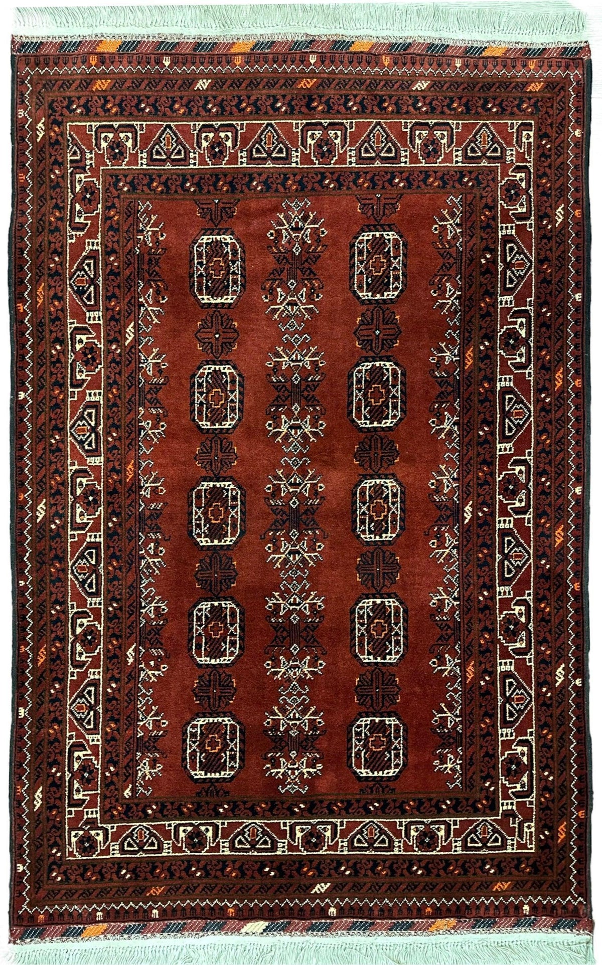 Afghan Rug 3x5, Rust, Brown & Burgundy, Hand-Knotted Wool