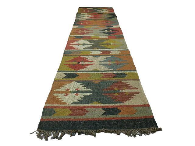 Indo-Turkish Kilim Runner 2'6" x 10', Hand-Woven, Blue, Brown & Cream, view 2