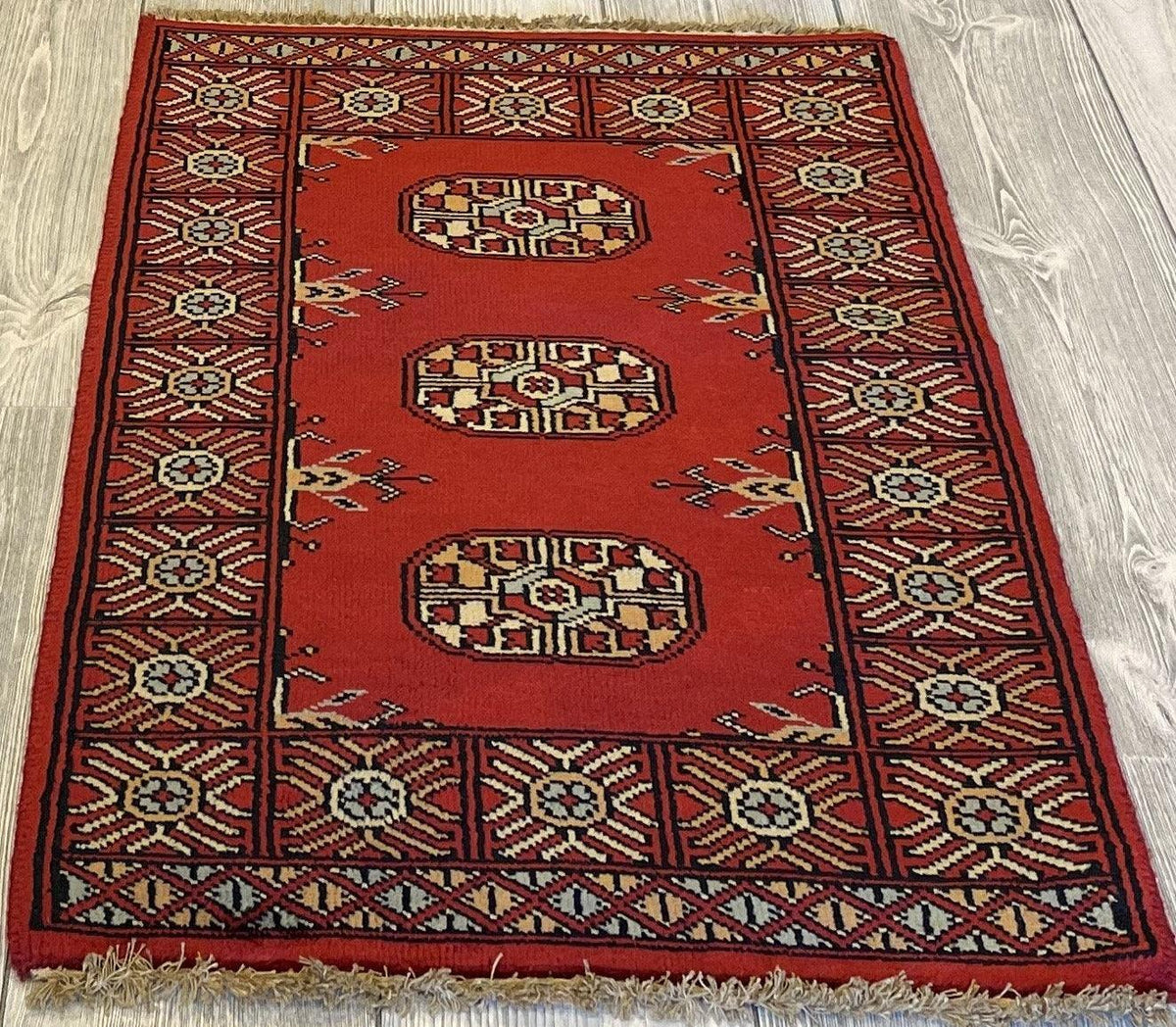 Afghan Bukhara Rug 24" x 36", Wool, Cream & Red, view 2