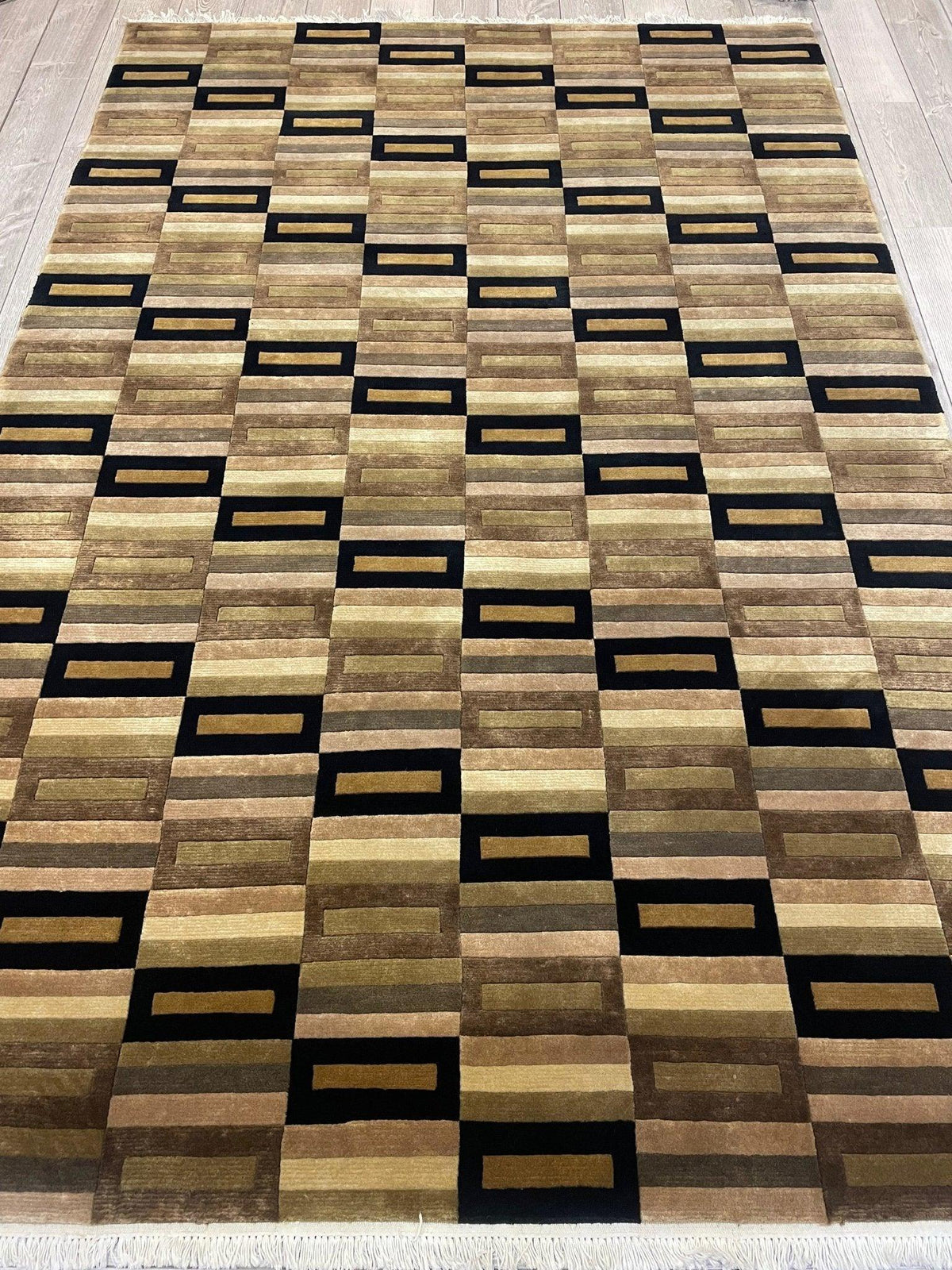 Nepalese Rug 6x9, Brown, Gold & Beige, Hand-Knotted Wool