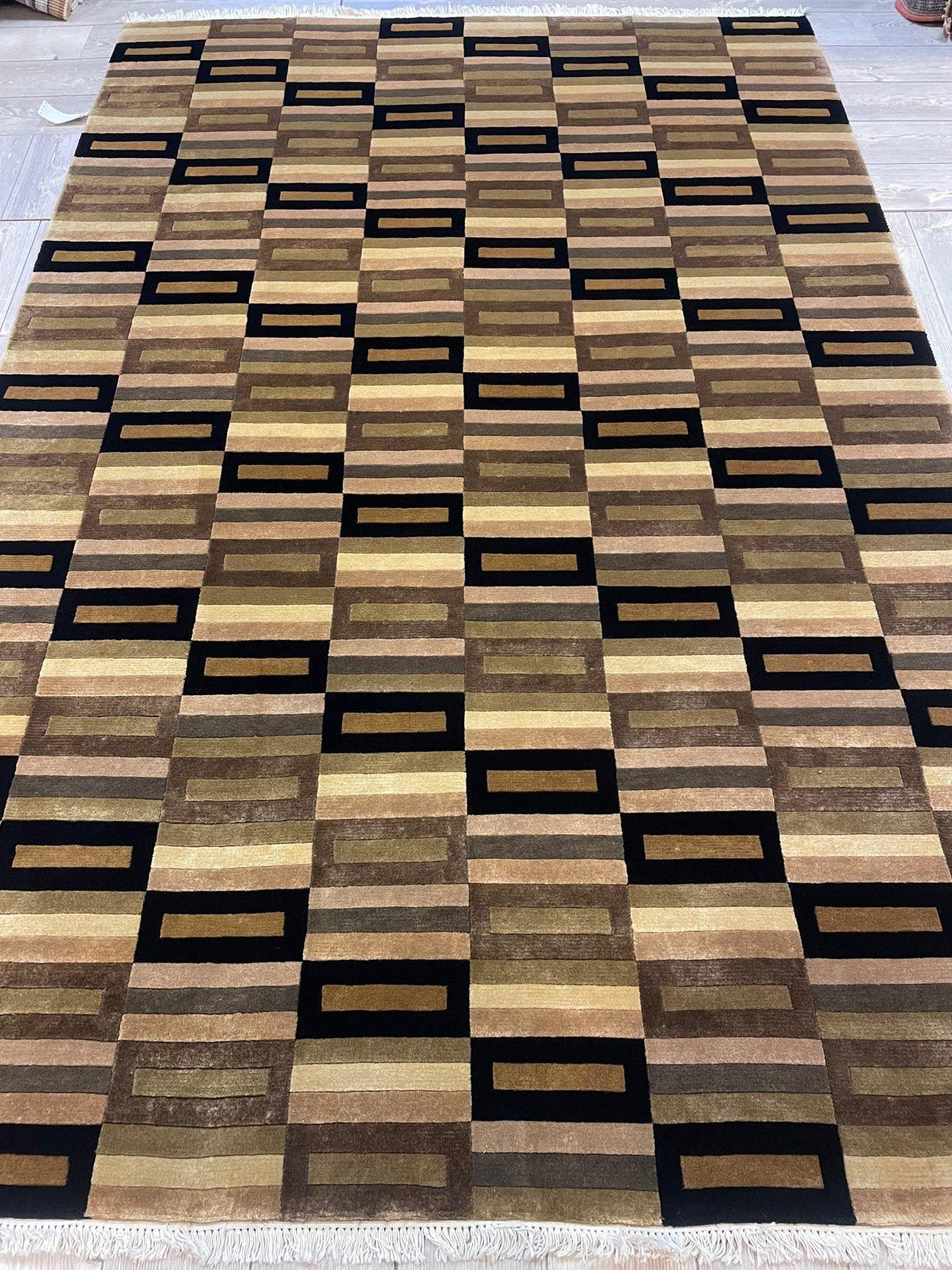 Nepalese Rug 6x9, Brown, Gold & Beige, Hand-Knotted Wool, view 2