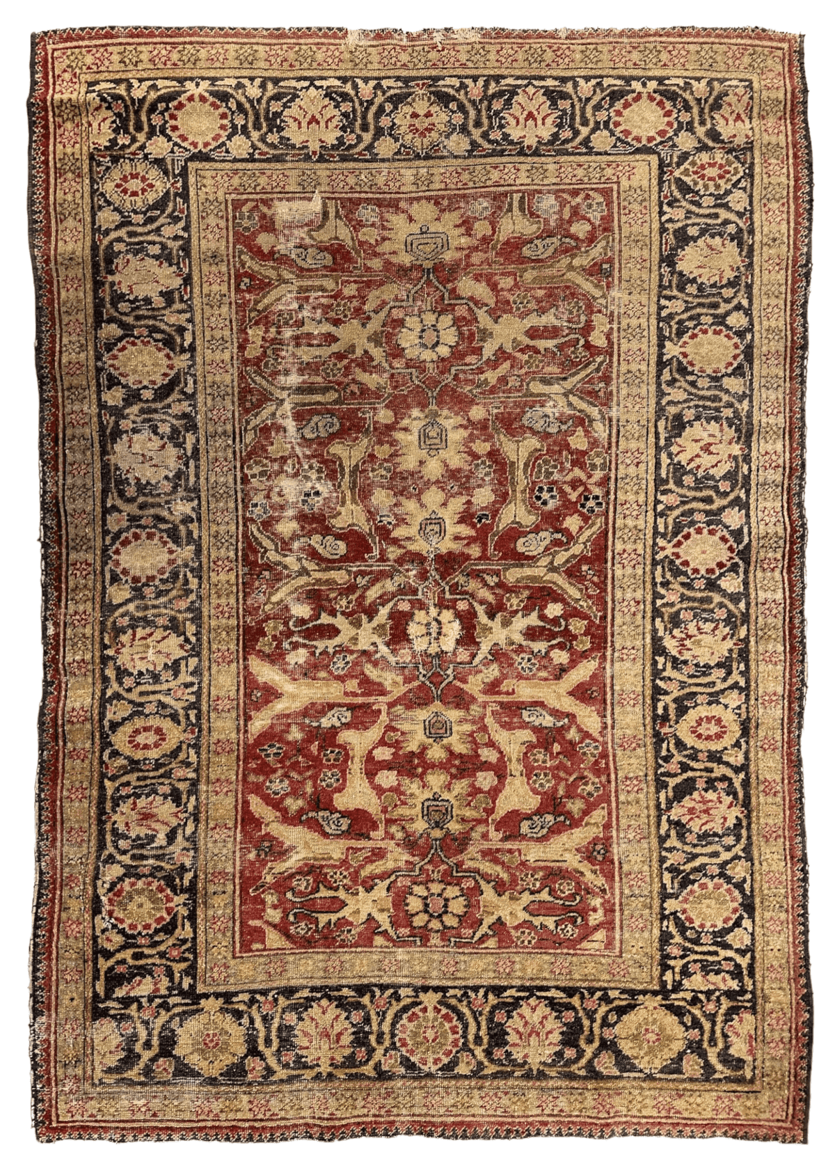 Antique Persian Mahal Rug 4'5" x 6'4", Hand-Knotted Wool, c. 1900