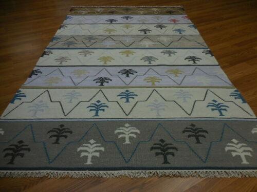 Kilim Rug 4'8" x 7'6", Hand-Woven, Brown & Cream