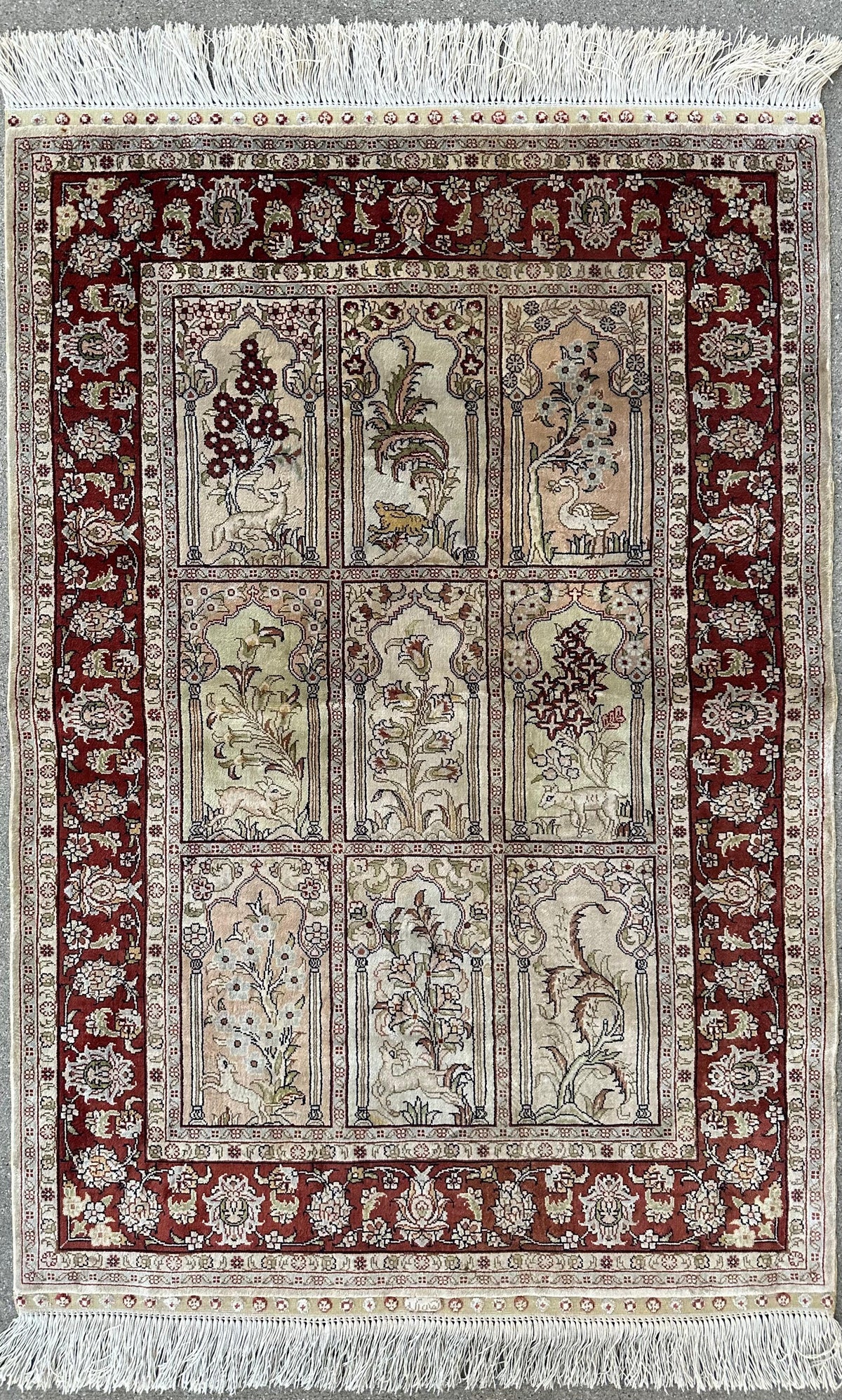 Vintage Persian Qom Rug 2'1" x 3'5", Hand-Knotted Silk, 1980s