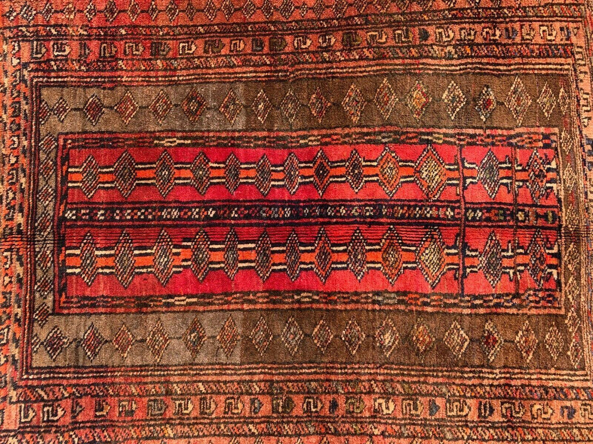 Vintage Afghan Baluch Rug 29" x 40", Hand-Knotted Wool, Beige & Orange