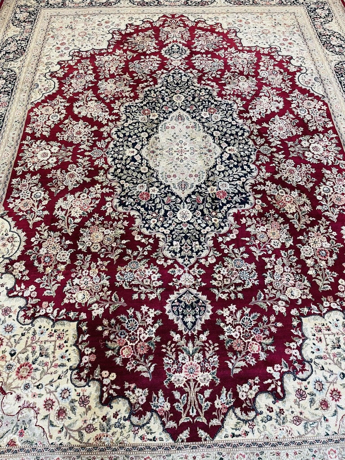 Pakistani Chobi Rug 9x12, Red, Ivory & Navy, Hand-Knotted Wool, view 2