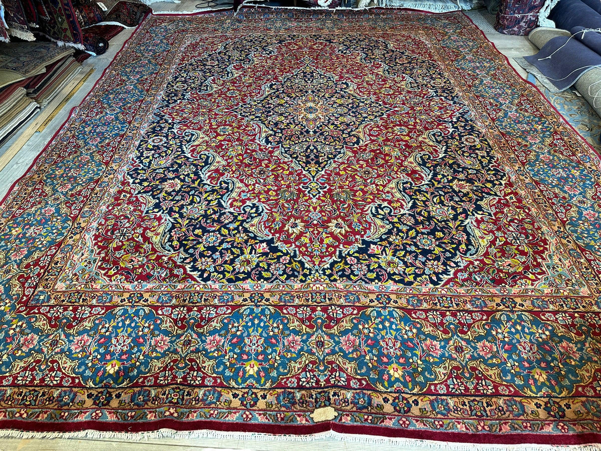 Vintage Persian Medallion Rug 9'10" x 13'1", Hand-Knotted Wool, 1950s, view 2