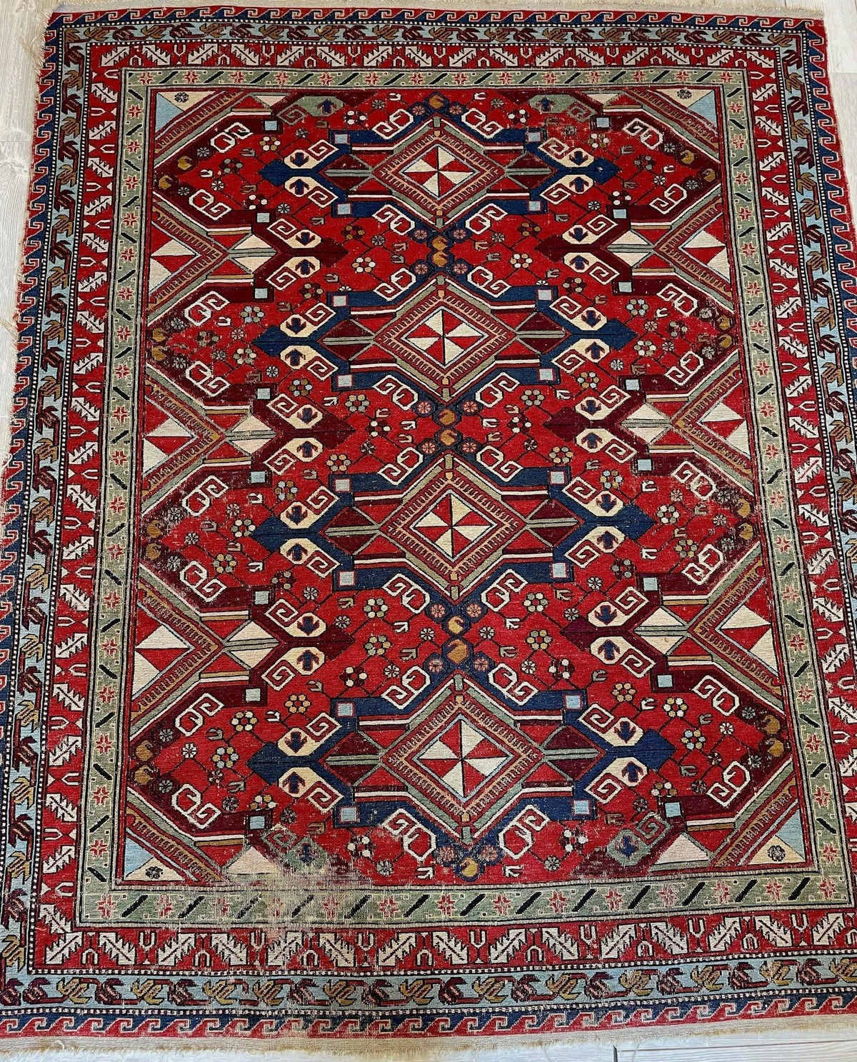 Antique Persian Soumak Rug 6'1" x 7'7", Hand-Woven Wool, 1920s, view 2