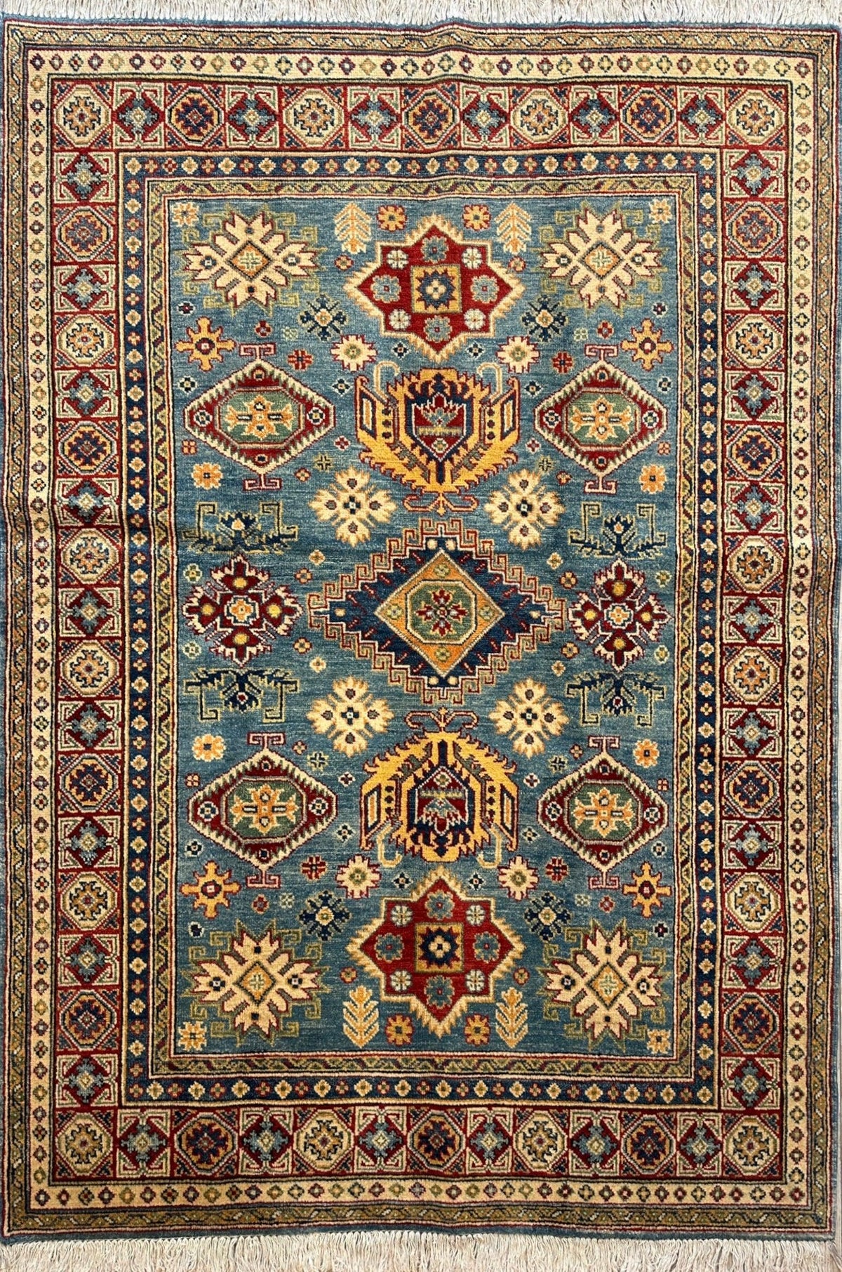 Afghan Super Kazak Rug 4'10" x 6'11", Hand-Knotted Wool, Red