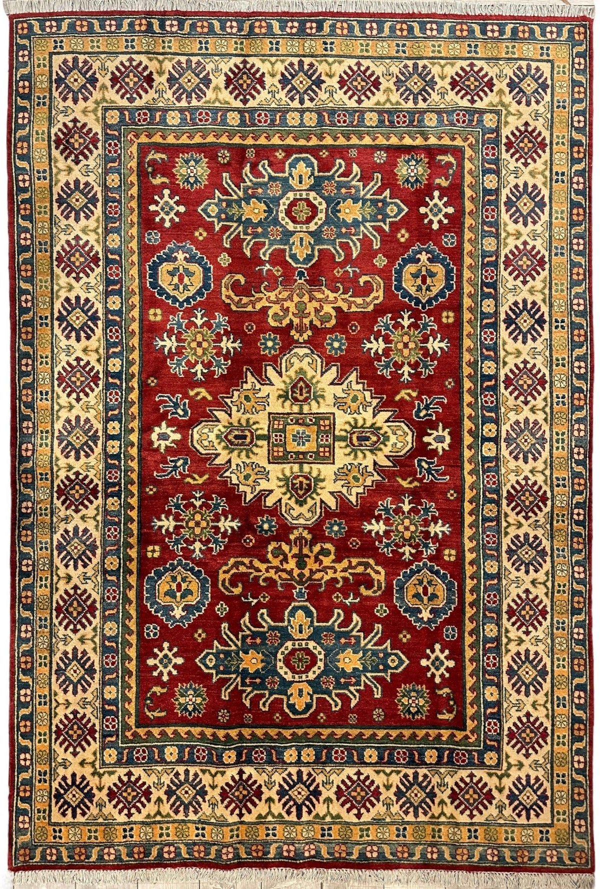 Afghan Super Kazak Rug 5'6" x 7'11", Hand-Knotted Wool, Red