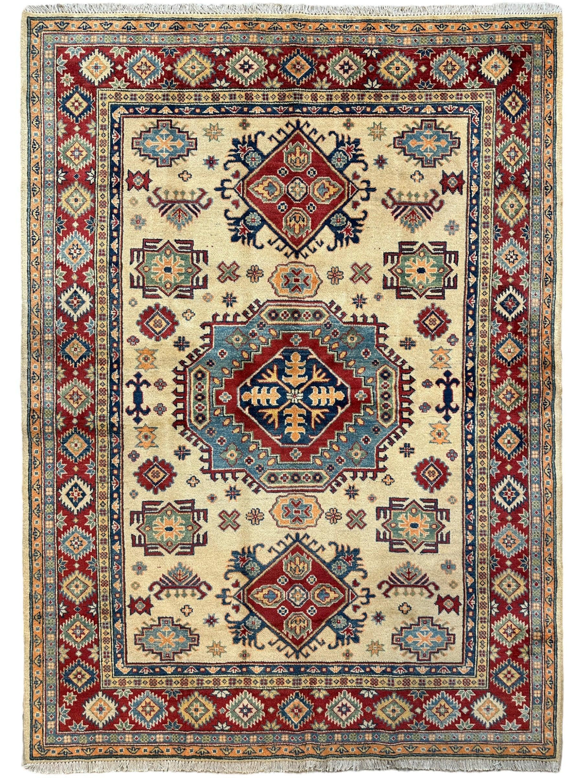 Afghan Super Kazak Rug 5'8" x 7'11", Hand-Knotted Wool, Red