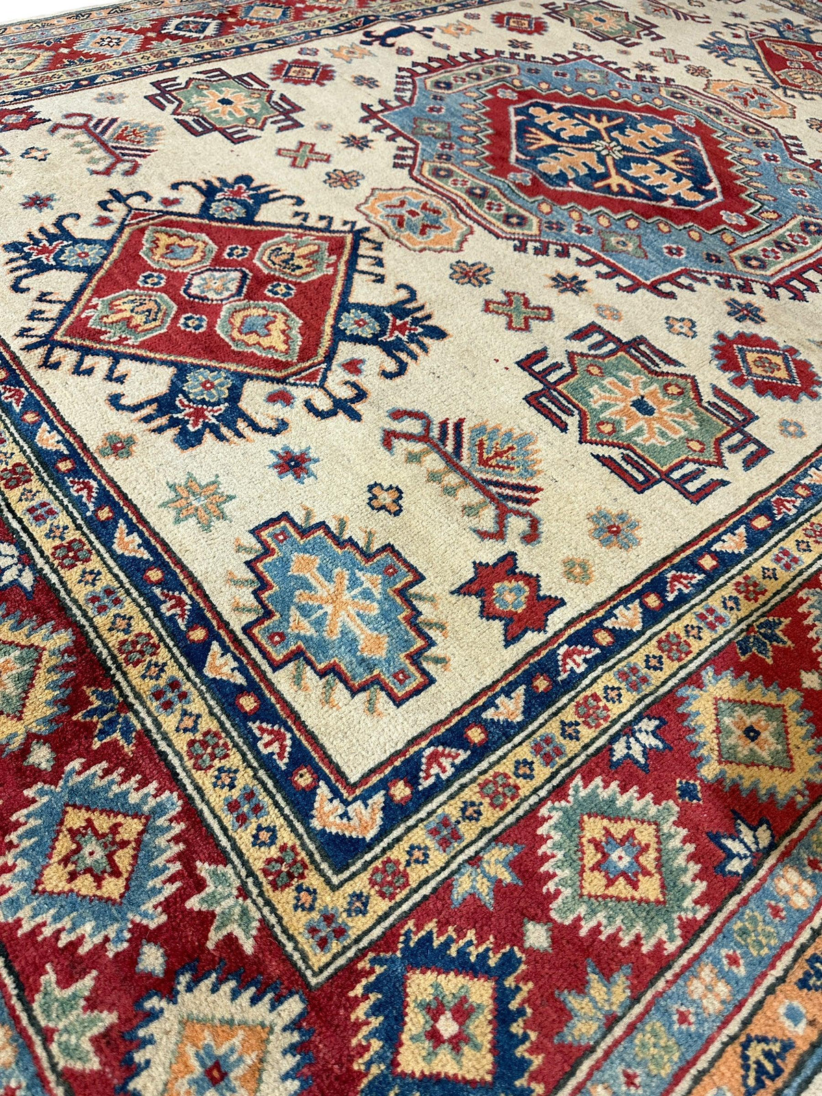 Afghan Super Kazak Rug 5'8" x 7'11", Hand-Knotted Wool, Red, view 2
