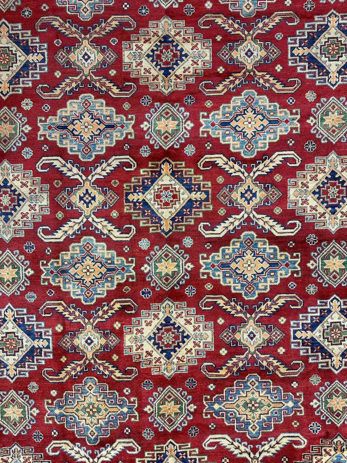 Afghan Kazak Tribal Rug 9x12, Red, Ivory & Gold, Hand-Knotted Wool, view 2