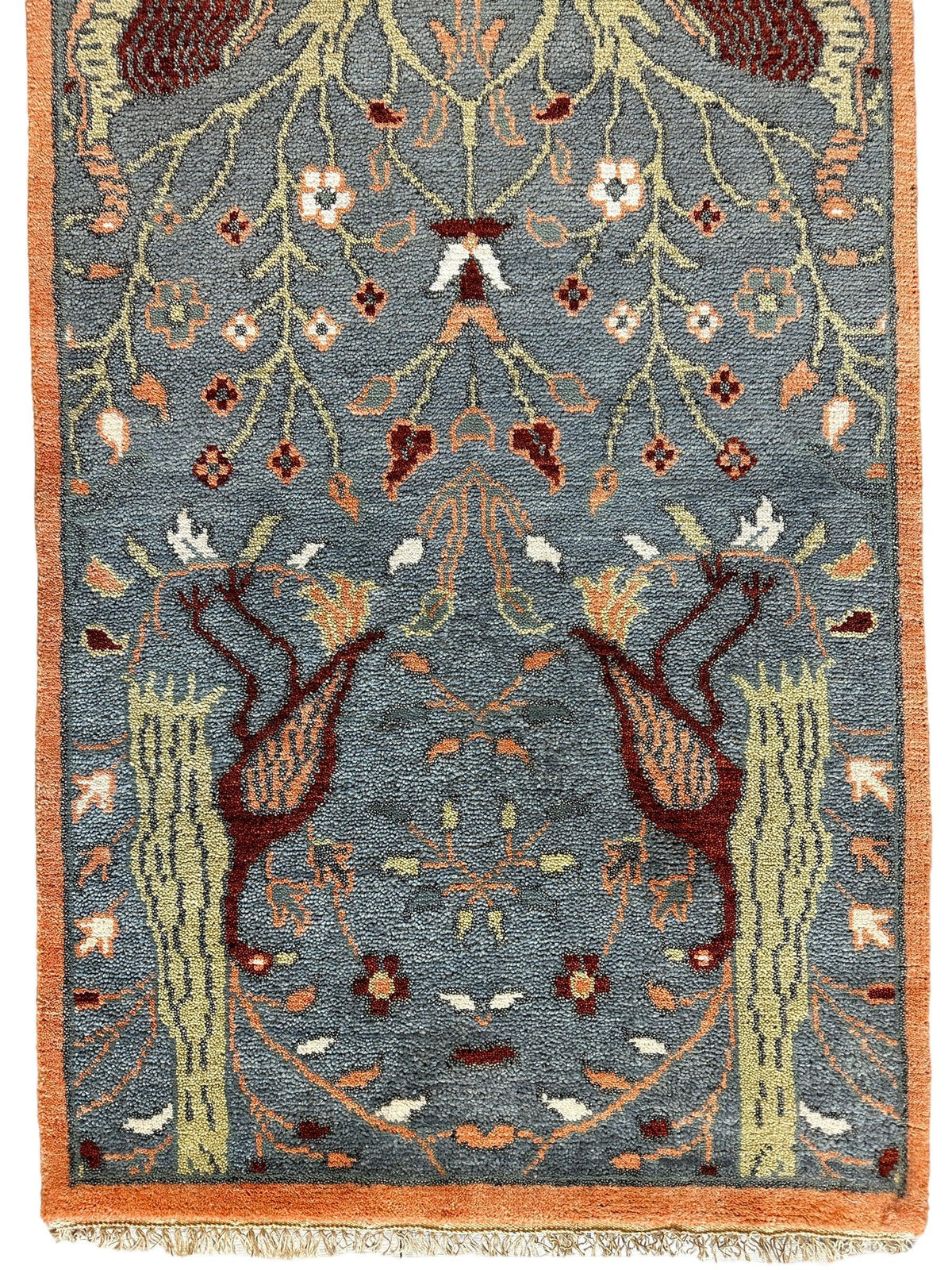 Indian Oushak Rug 3x5, Light Blue, Olive Green & Orange, Hand-Knotted Wool, view 2