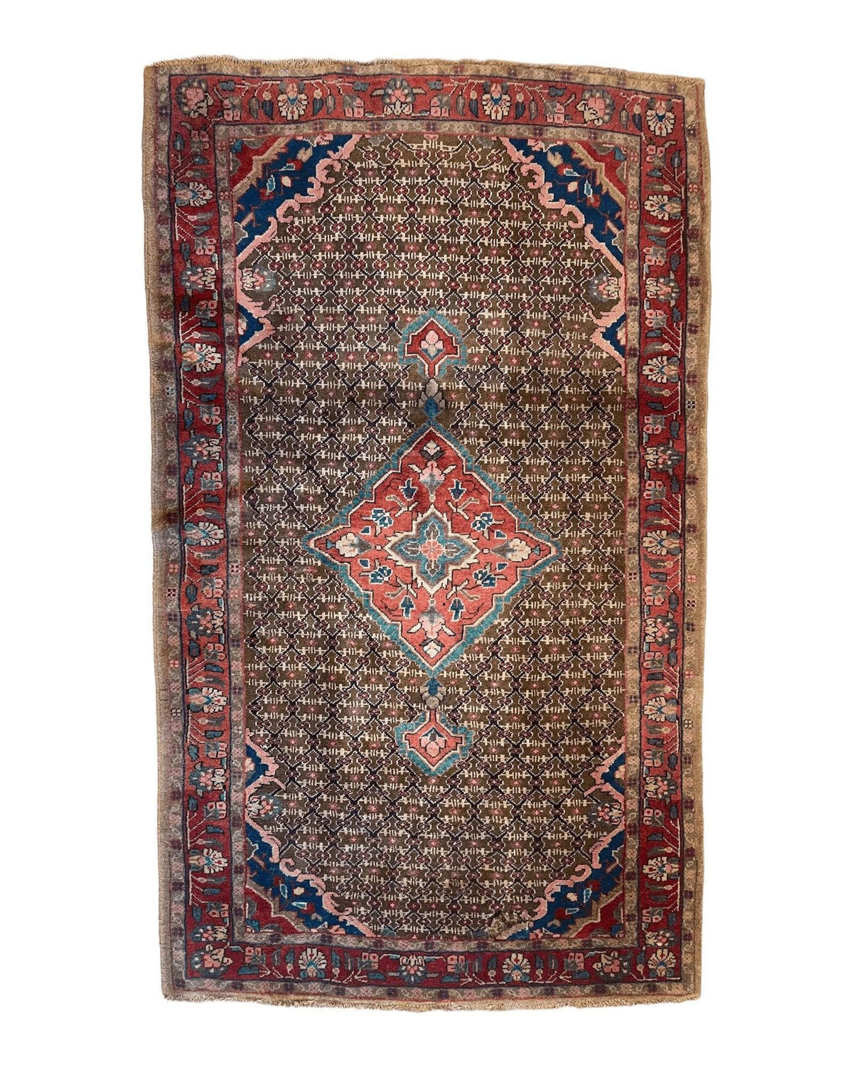 Vintage Persian Hamadan Rug 3'4" x 5'6", Hand-Knotted Wool, 1950s