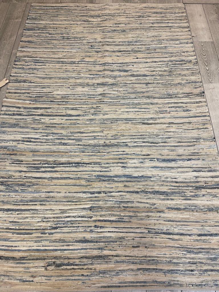 Indian Rag Rug 6' x 9', Cotton, Blue & Cream, view 2
