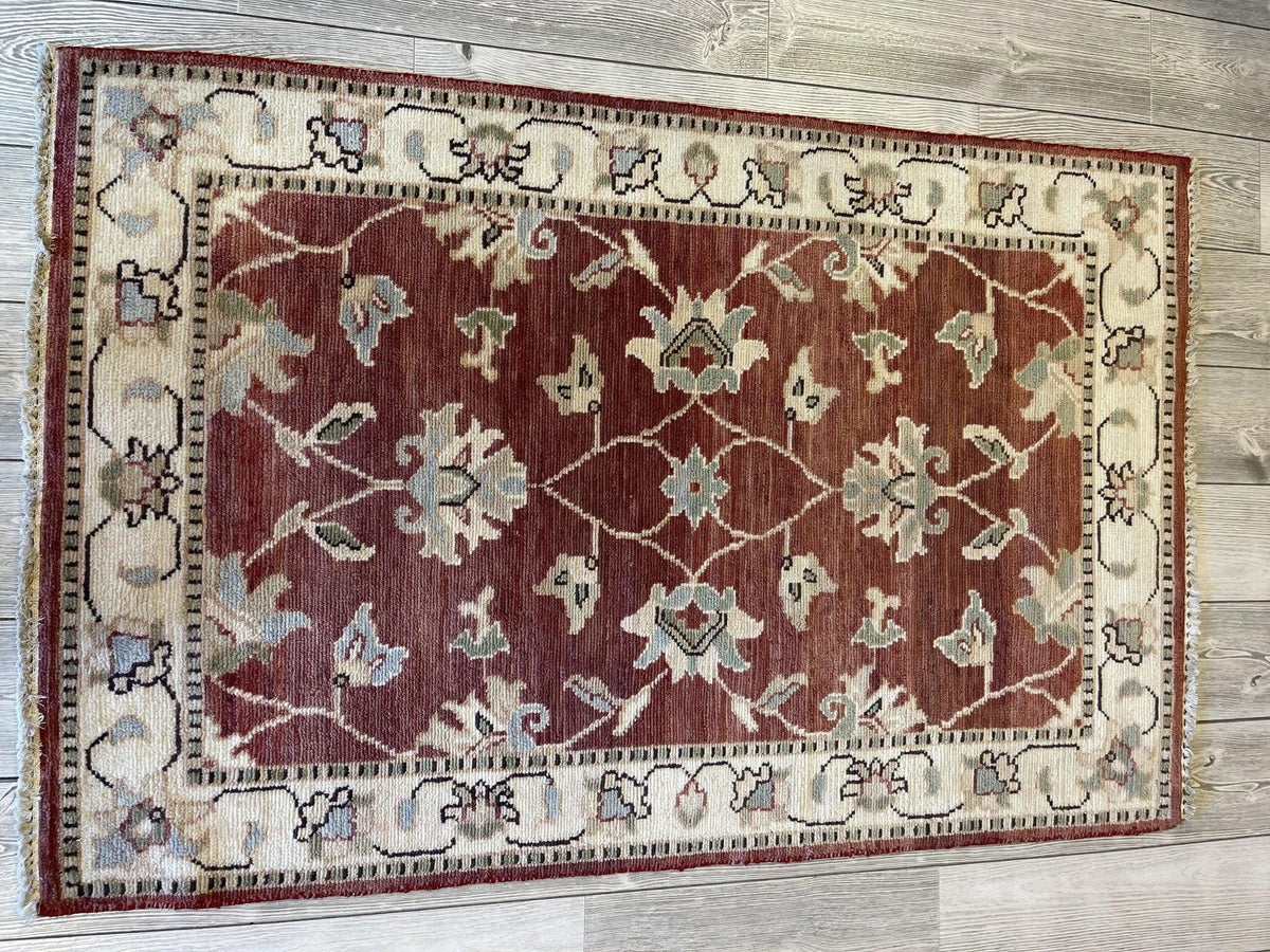Persian Tabriz Rug 3'4" x 5', Hand-Knotted Wool, Beige, Cream & Red, view 2