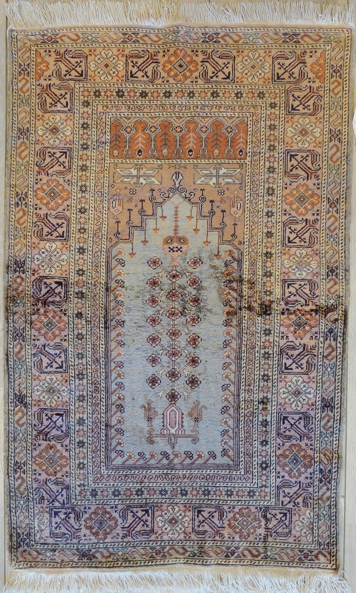 Vintage Turkish Kayseri Prayer Rug 2'10" x 4'7", Hand-Knotted Silk