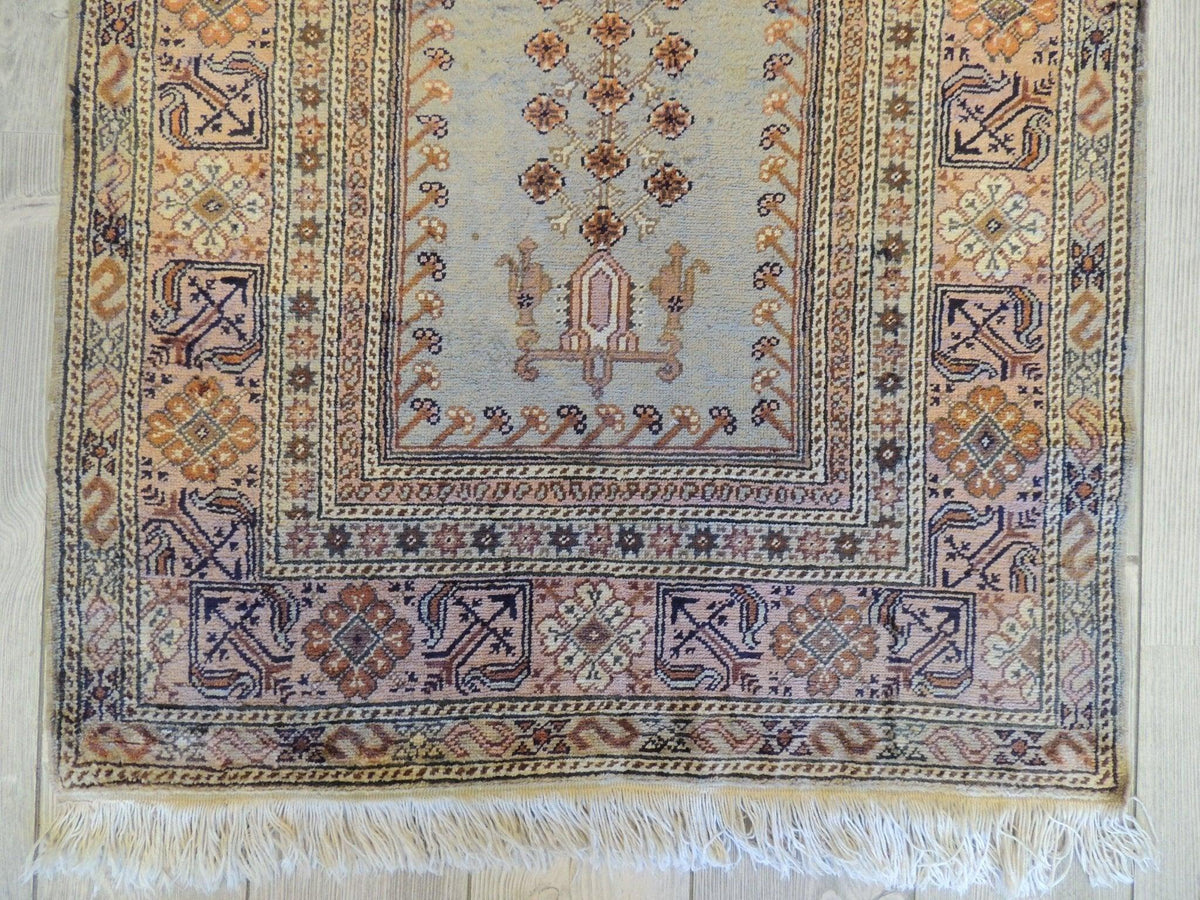 Vintage Turkish Kayseri Prayer Rug 2'10" x 4'7", Hand-Knotted Silk, view 2